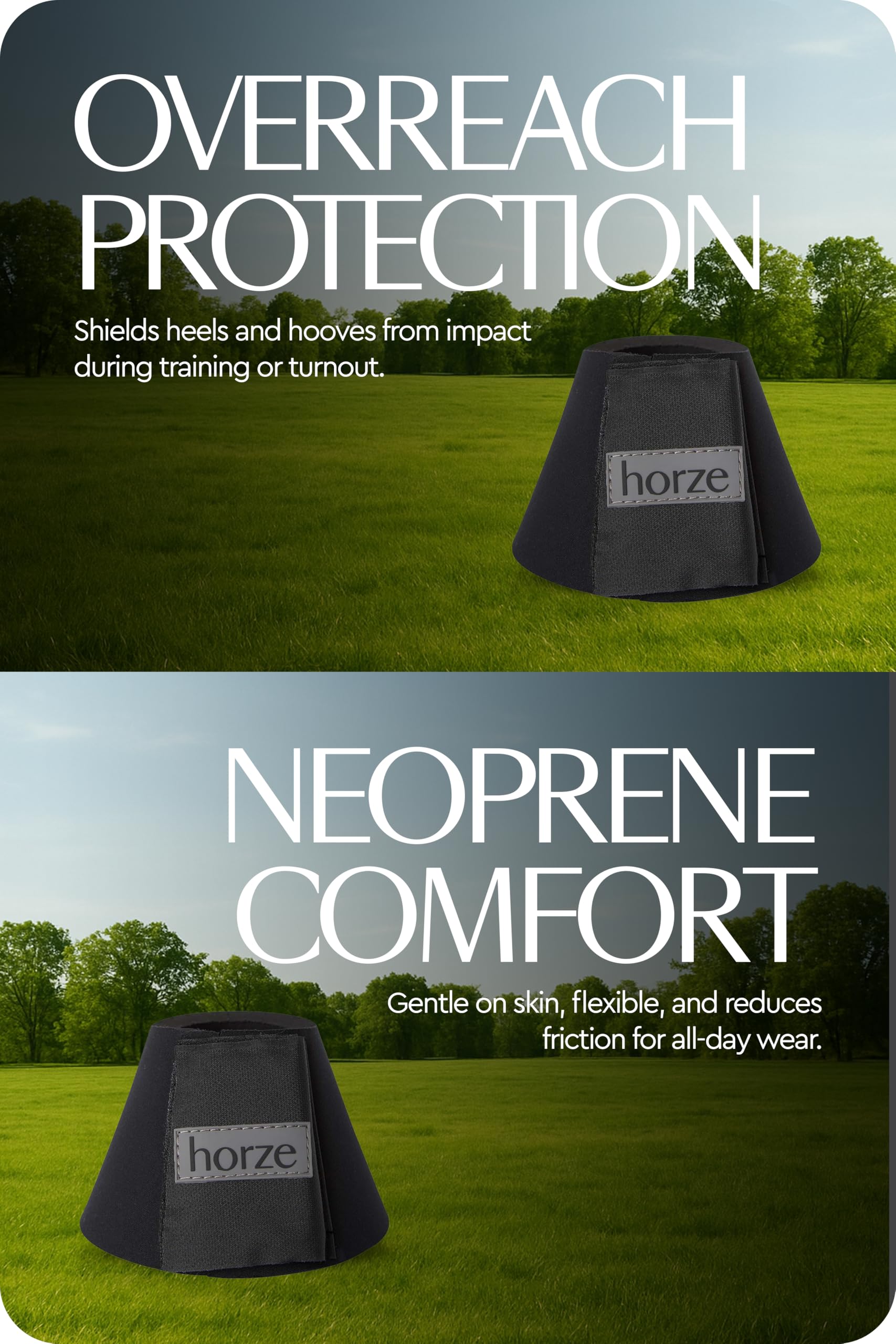 HORZE Pro sabots néoprène durable, résistance lors des sessions intenses.