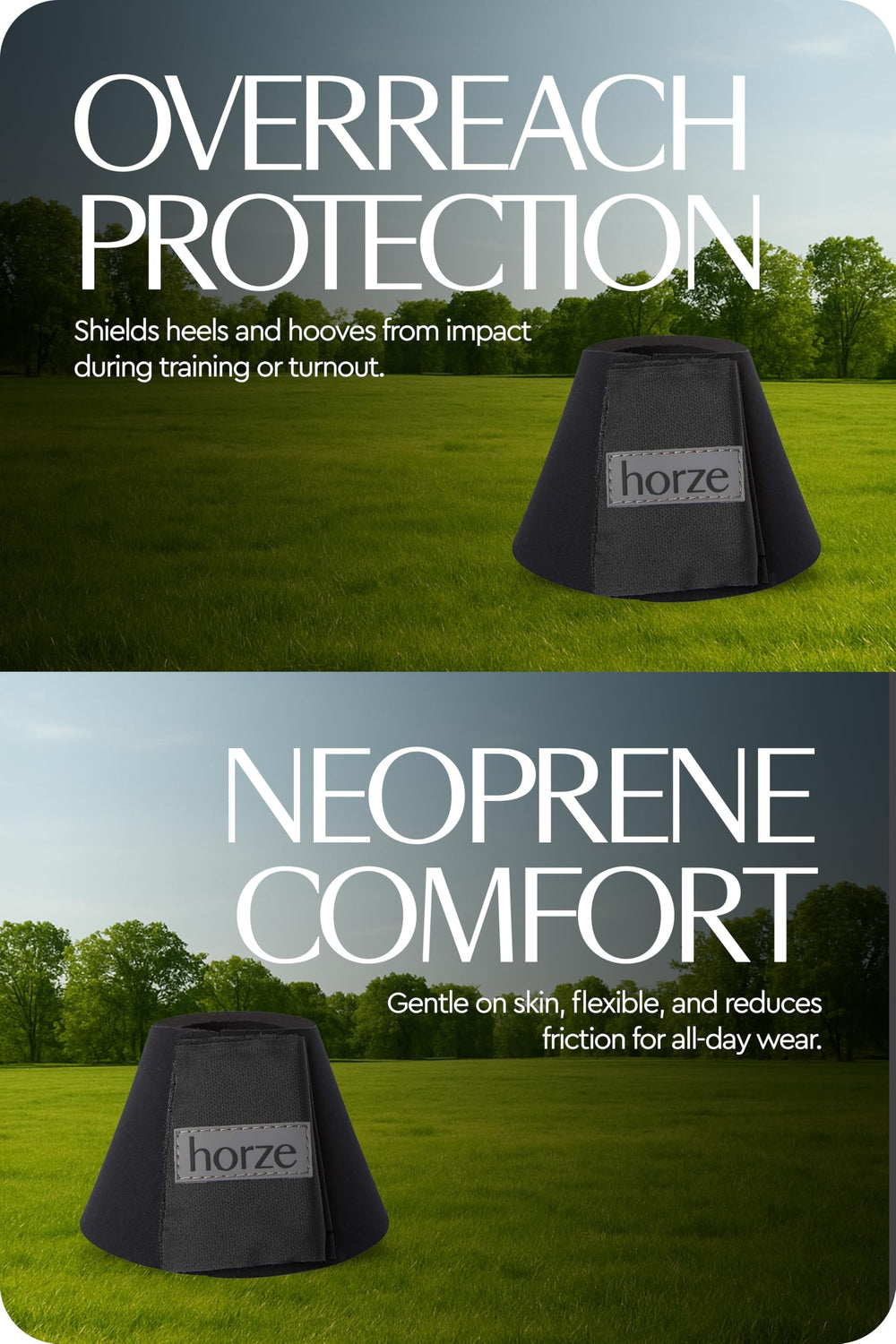 HORZE Pro sabots néoprène durable, résistance lors des sessions intenses.