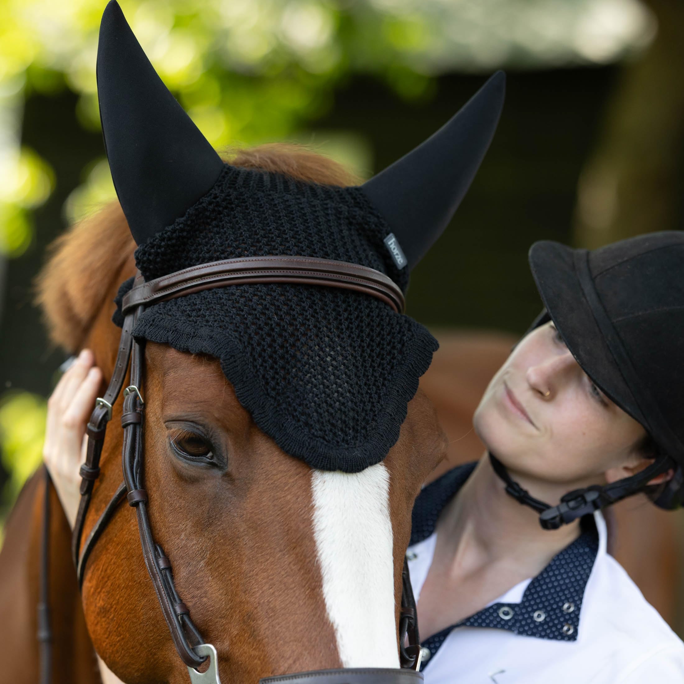 HORZE bonnet anti-mouches oreilles noir, protection légère contre les insectes.