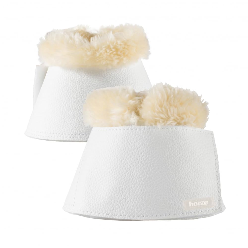 Bottes HORZE Signature blanches avec doublure en fourrure protègent les talons lors du saut.