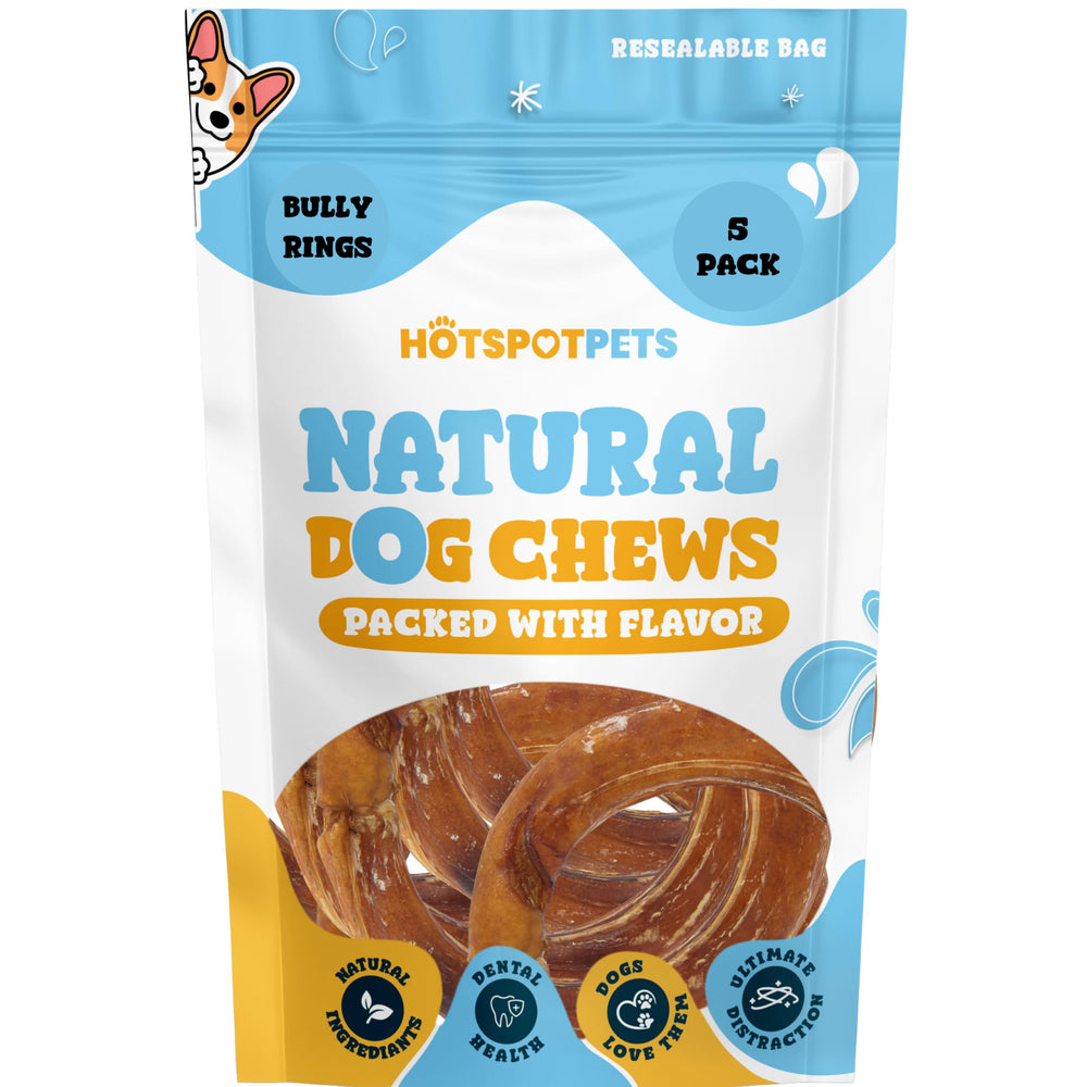 Lot de 5 anneaux Bully Stick hotspot-pets 4 pouces, parfait pour longues sessions.