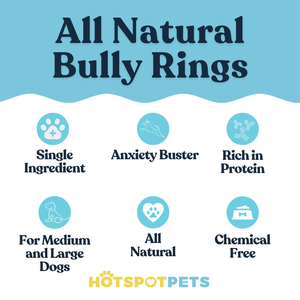Anneaux bully-stick Hotspot Pets, durables pour mastiquer et dentition.