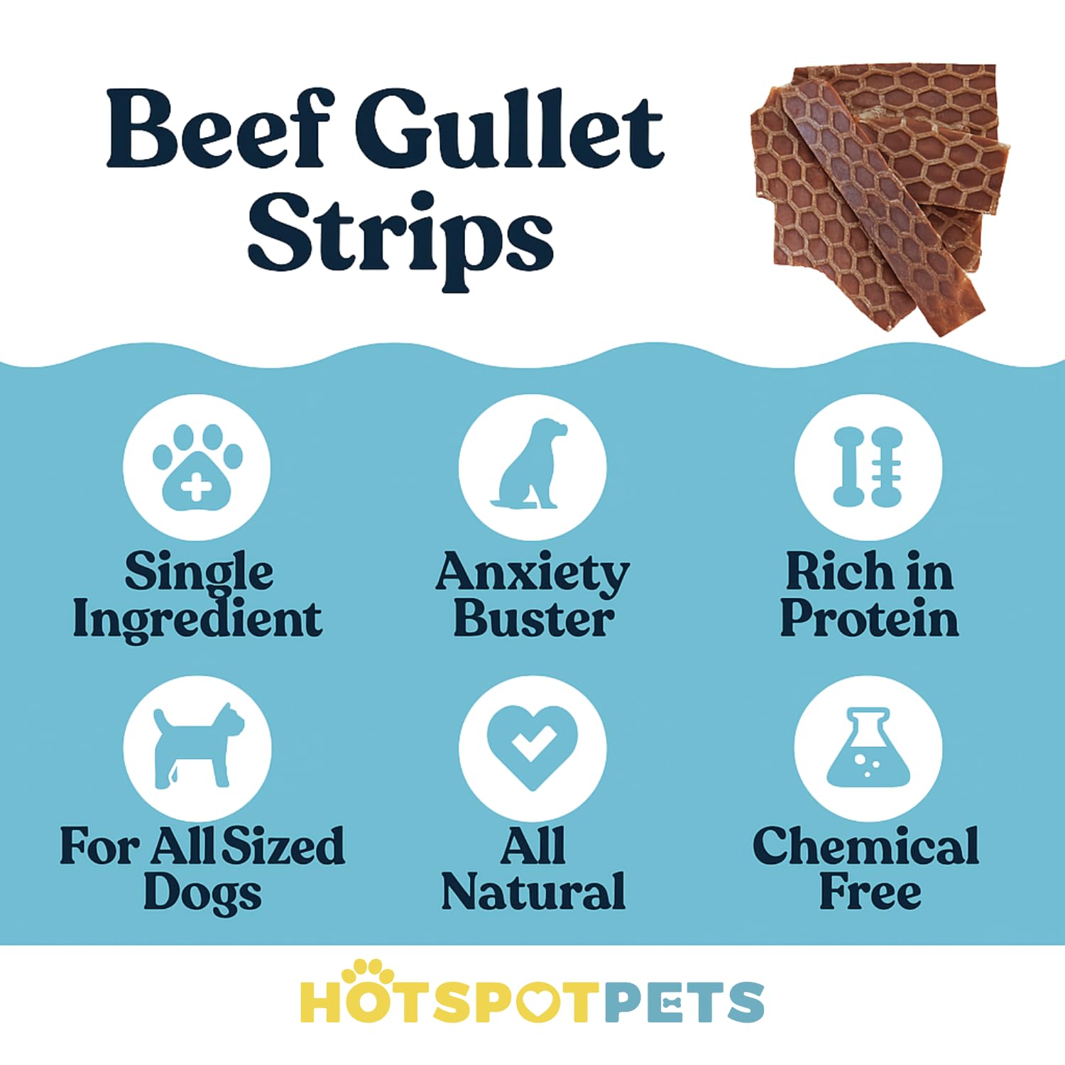 Friandise boeuf osophage Hotspot Pets, texture dense pour mastication satisfaisante.