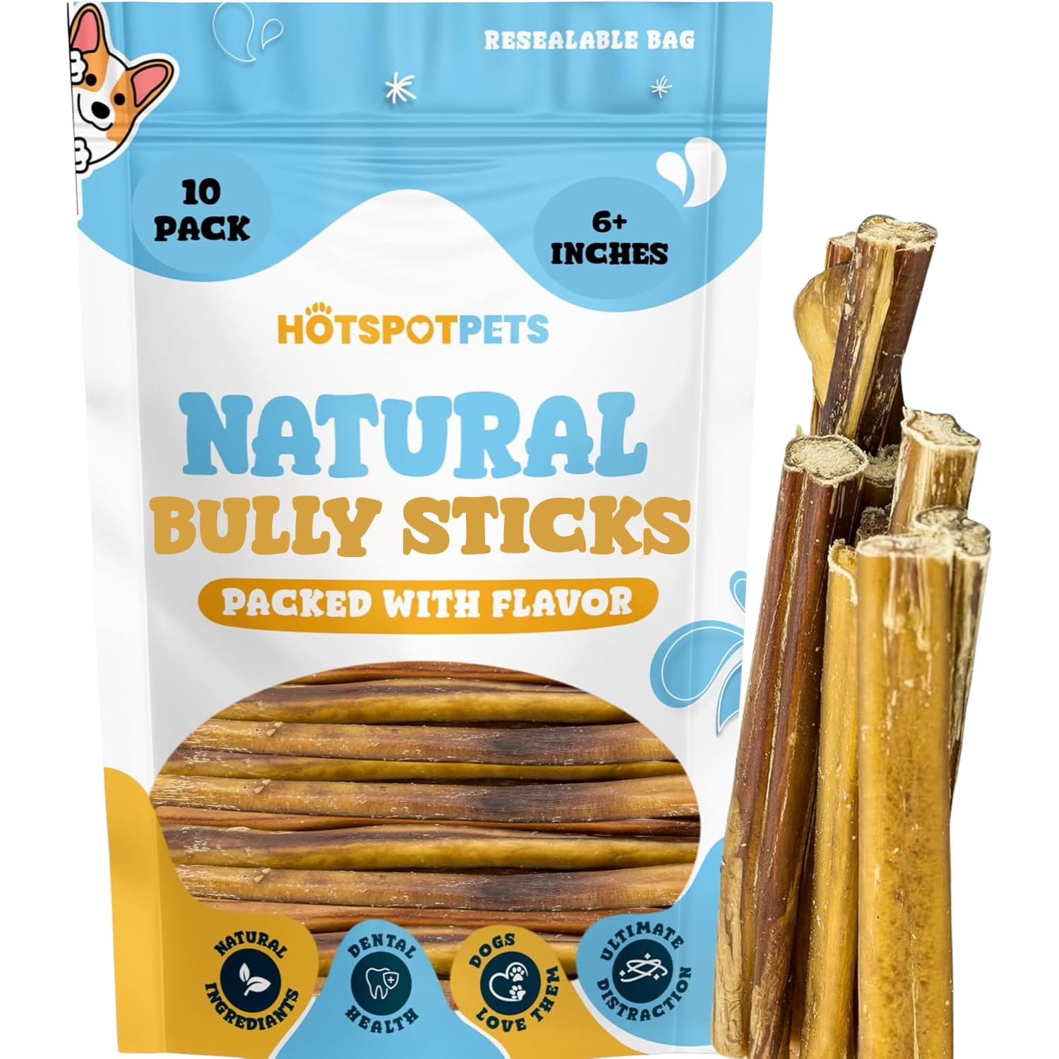 Hotspot Pets Bully Sticks 6 pouces 10 pack, friables et appétissants pour chiens moyens