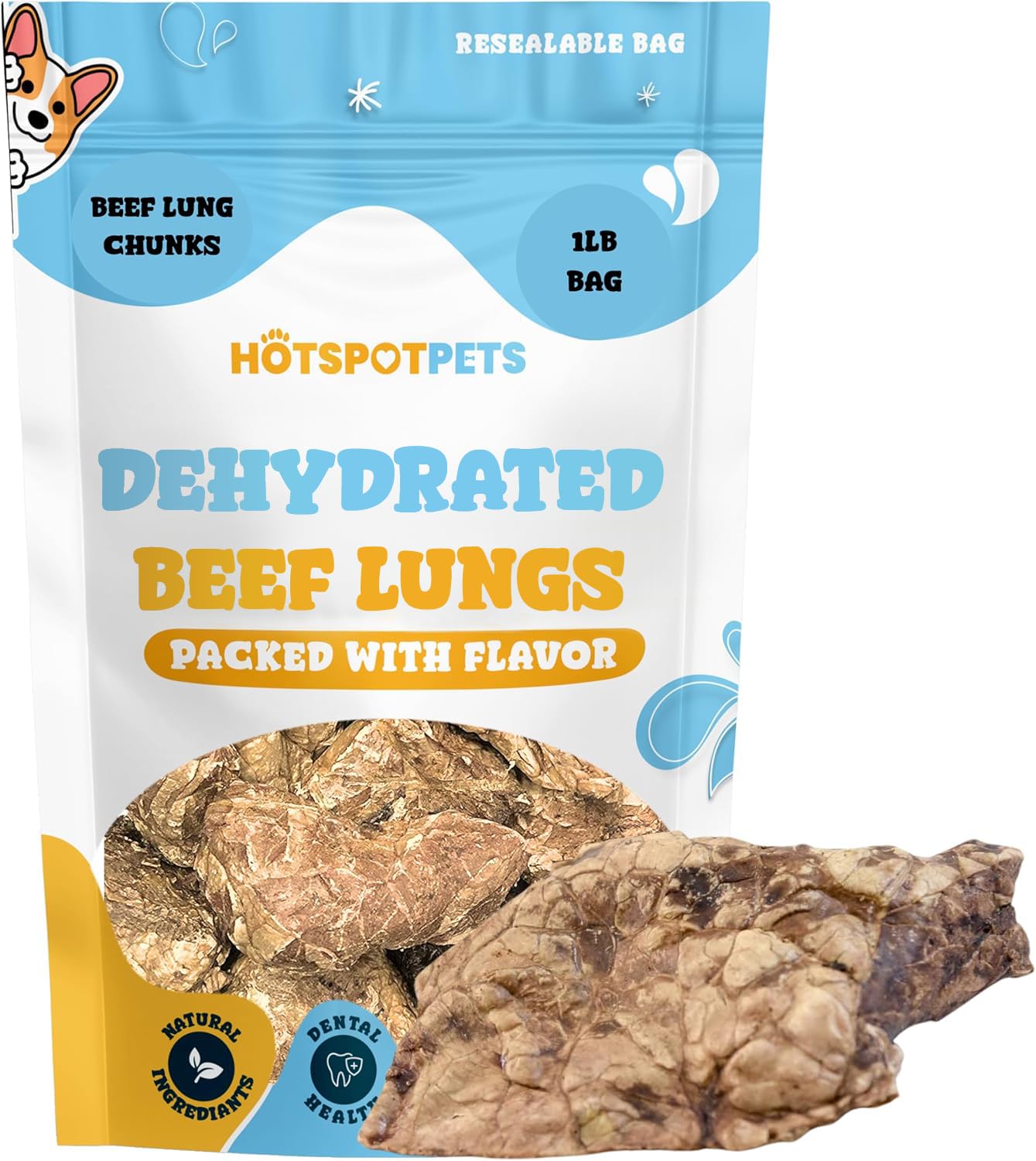 Hotspot Pets friandises poumon-boeuf protéine élevée, snack énergétique pour chiens actifs.