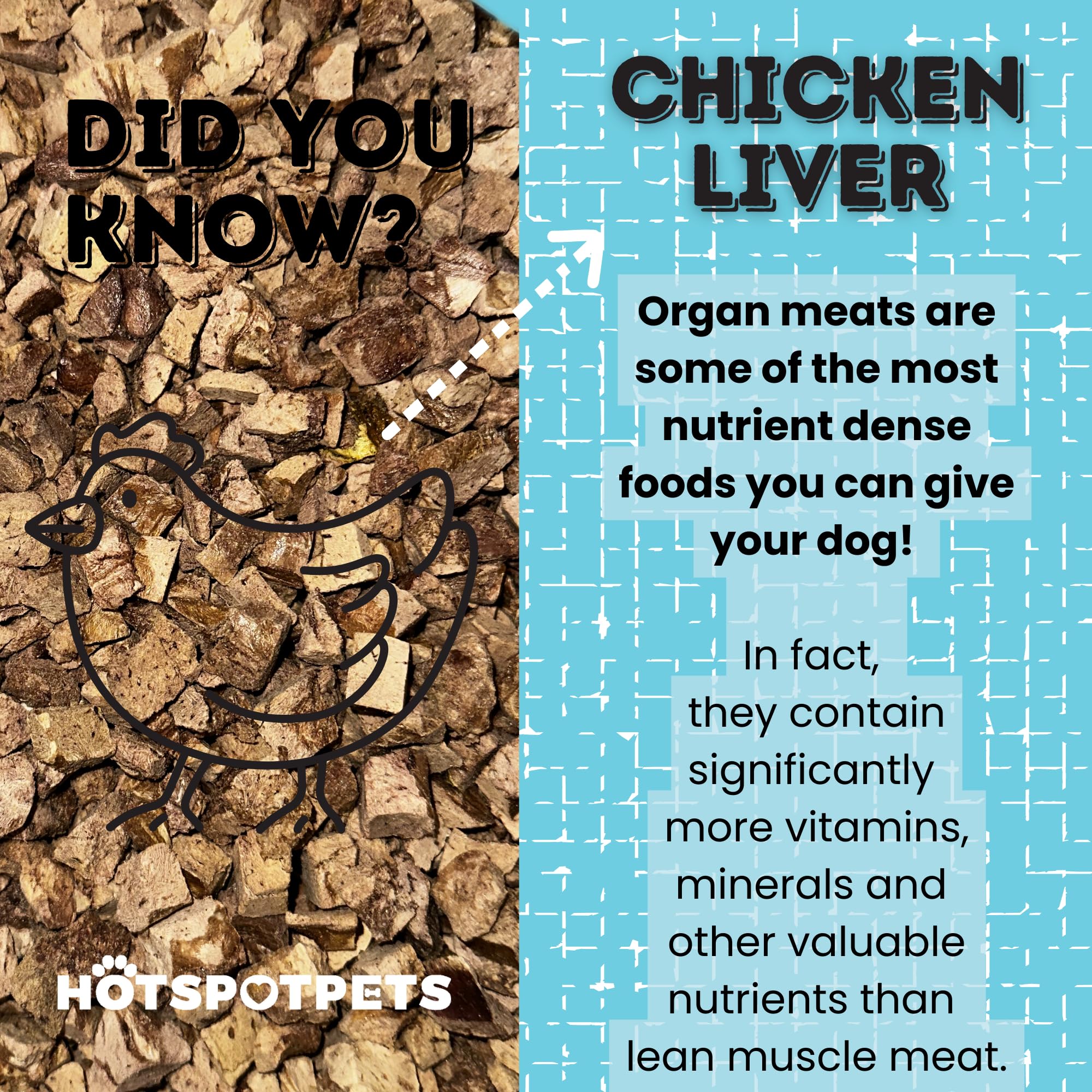 Ingrédient unique et sans additifs dans Hotspot Pets foie poulet séché.