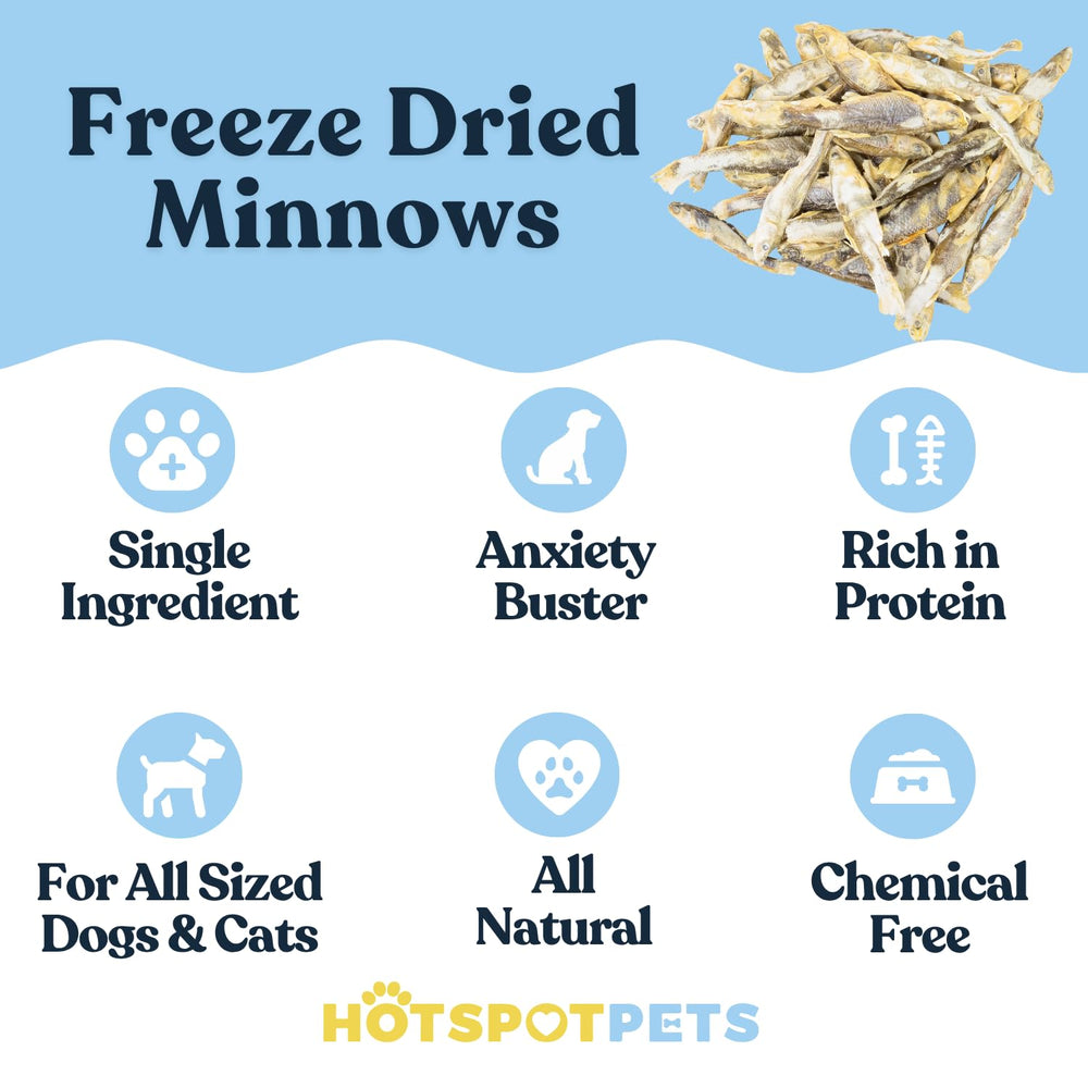 Hotspot Pets Minnows: texture sèche, plaisir croquant pour chien et chat.