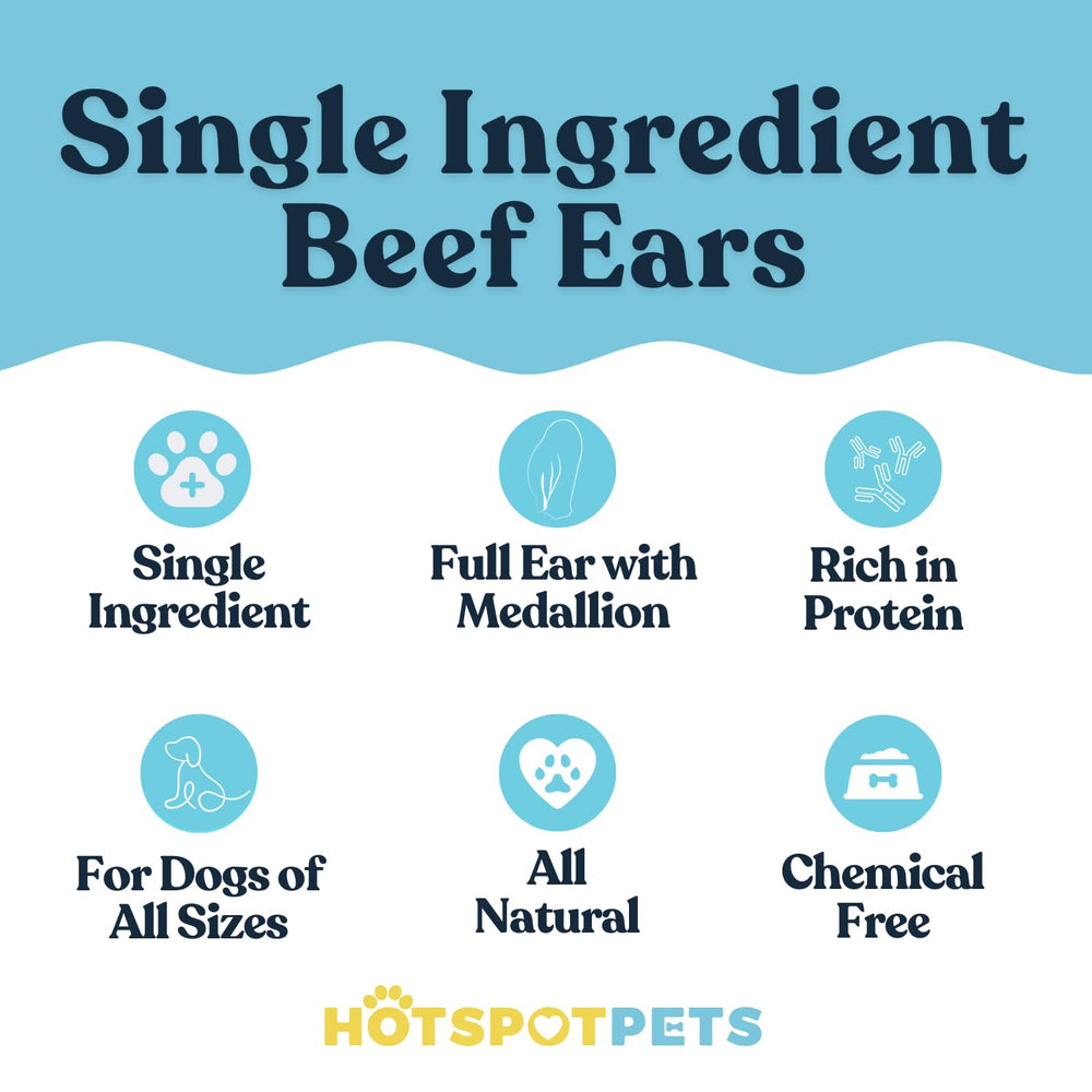 Hotspot Pets Oreilles de boeuf naturelles, texture durcie pour une mastication longue