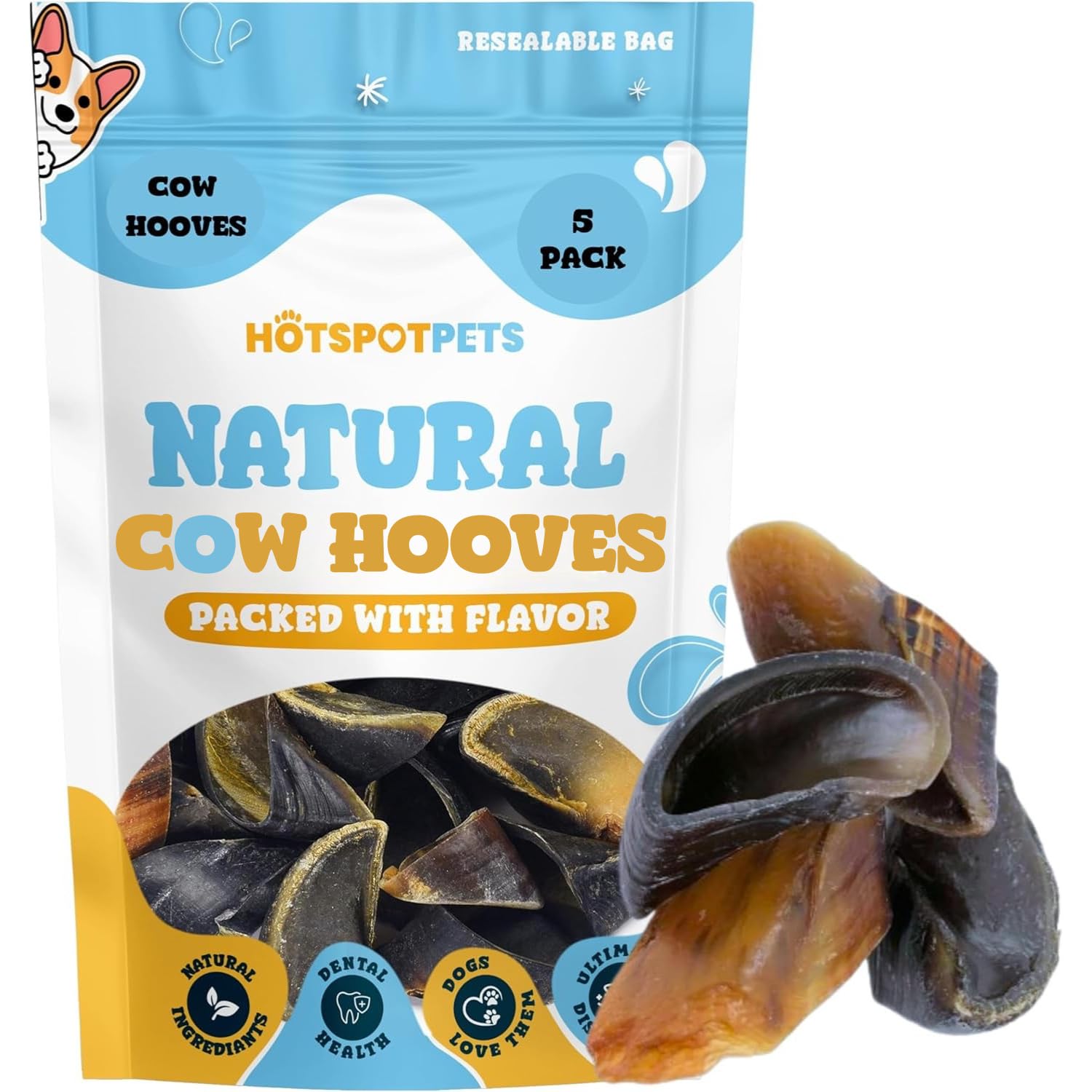 Hotspot Pets sabots de vache grands pour chiens, croquant durable pour l'hygiène buccale.