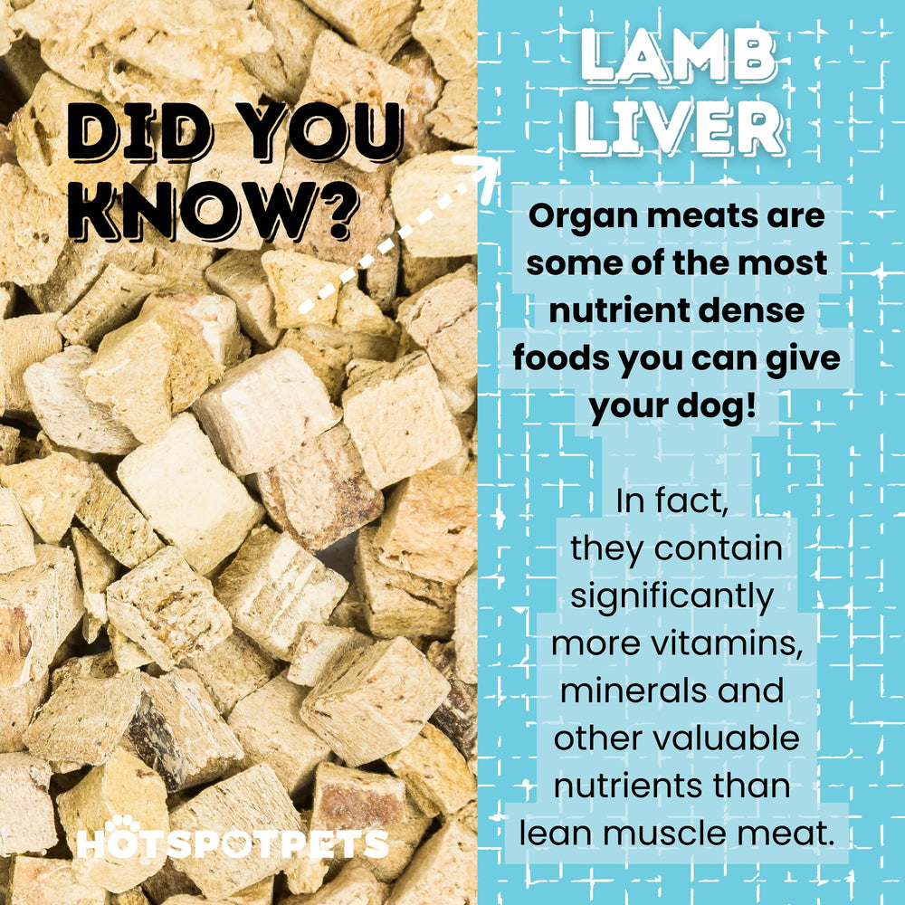 Sans additifs: foie d'agneau lyophilisé Hotspot Pets, option naturelle.