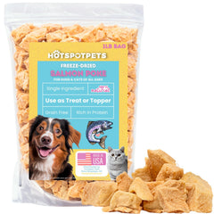 Friandise Hotspot Pets saumon séché en bol, idéale pour chiens et chats.