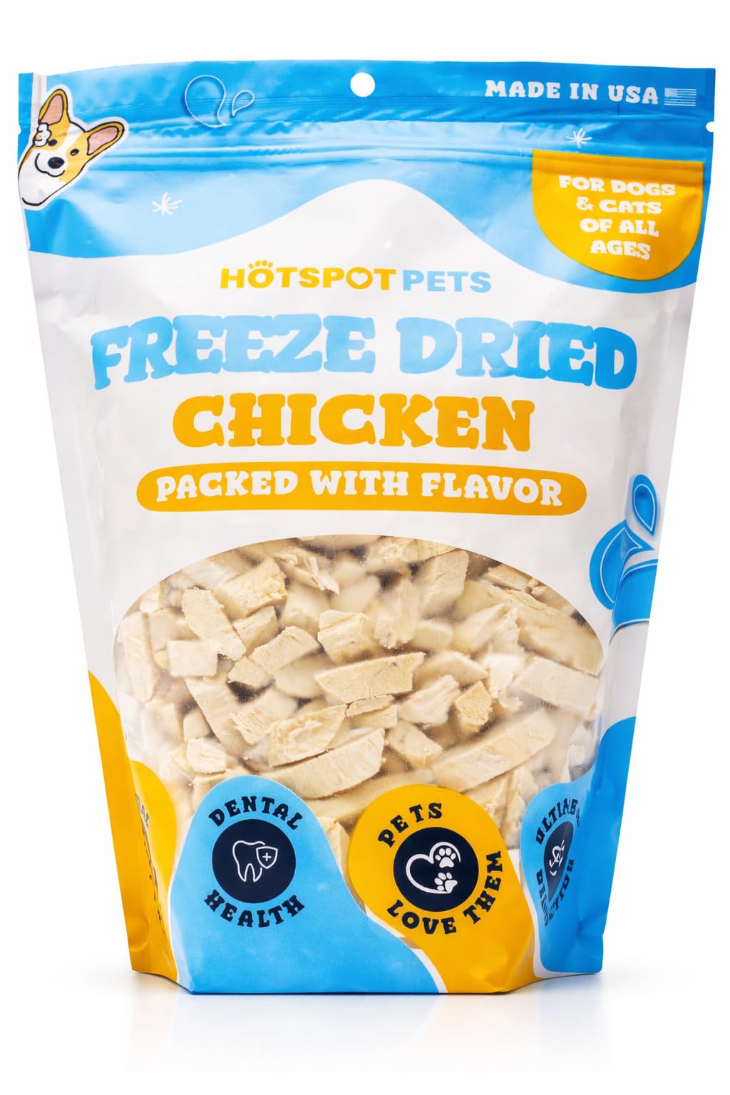 Hotspot Pets topping sur croquettes au poulet lyophilisé.