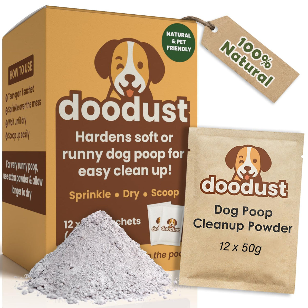 HOUNDGAMES poudre déjections chien – sachet prêt pour nettoyage rapide.