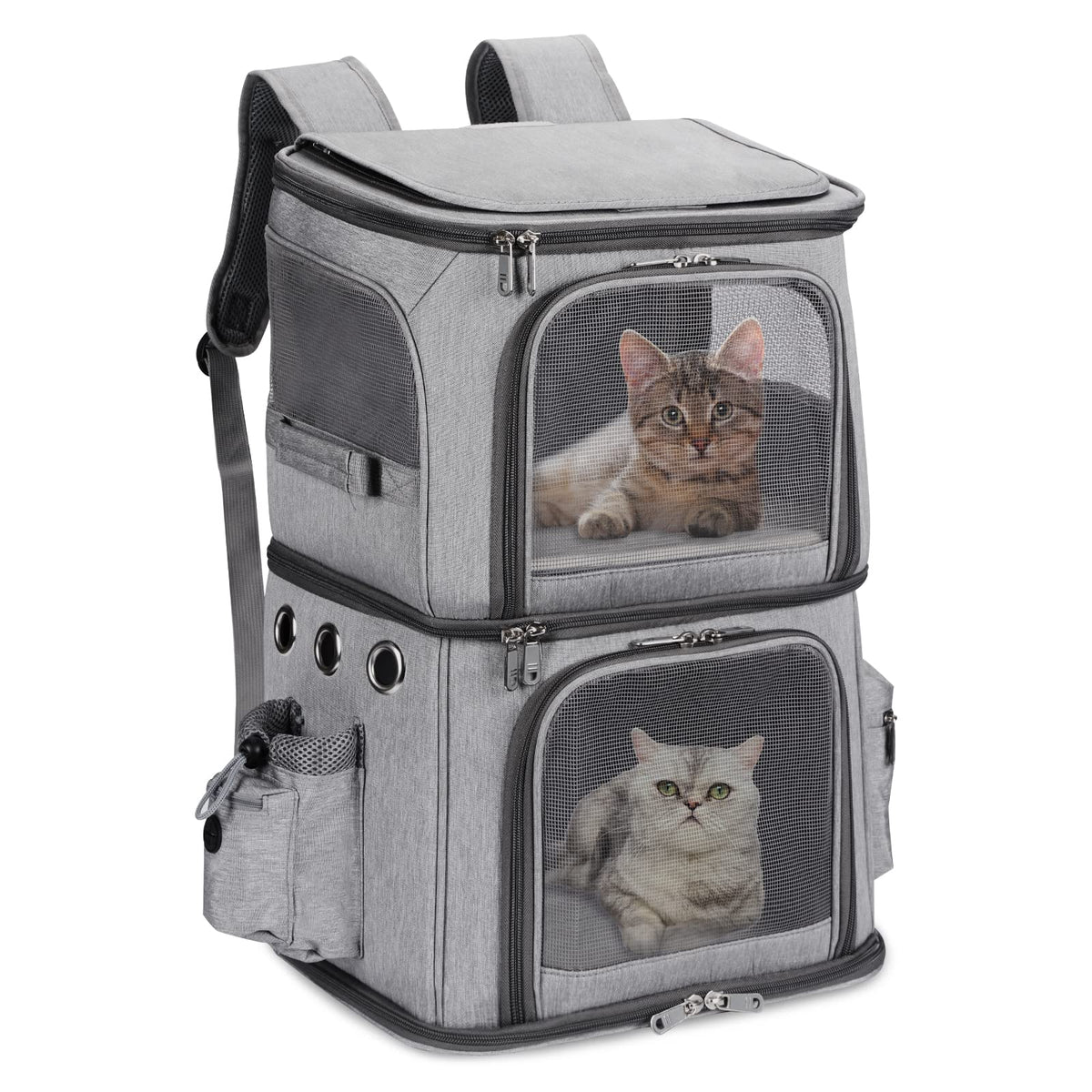 HOVONO sac à dos porte-animaux, vue avant, double compartiments pour deux animaux.