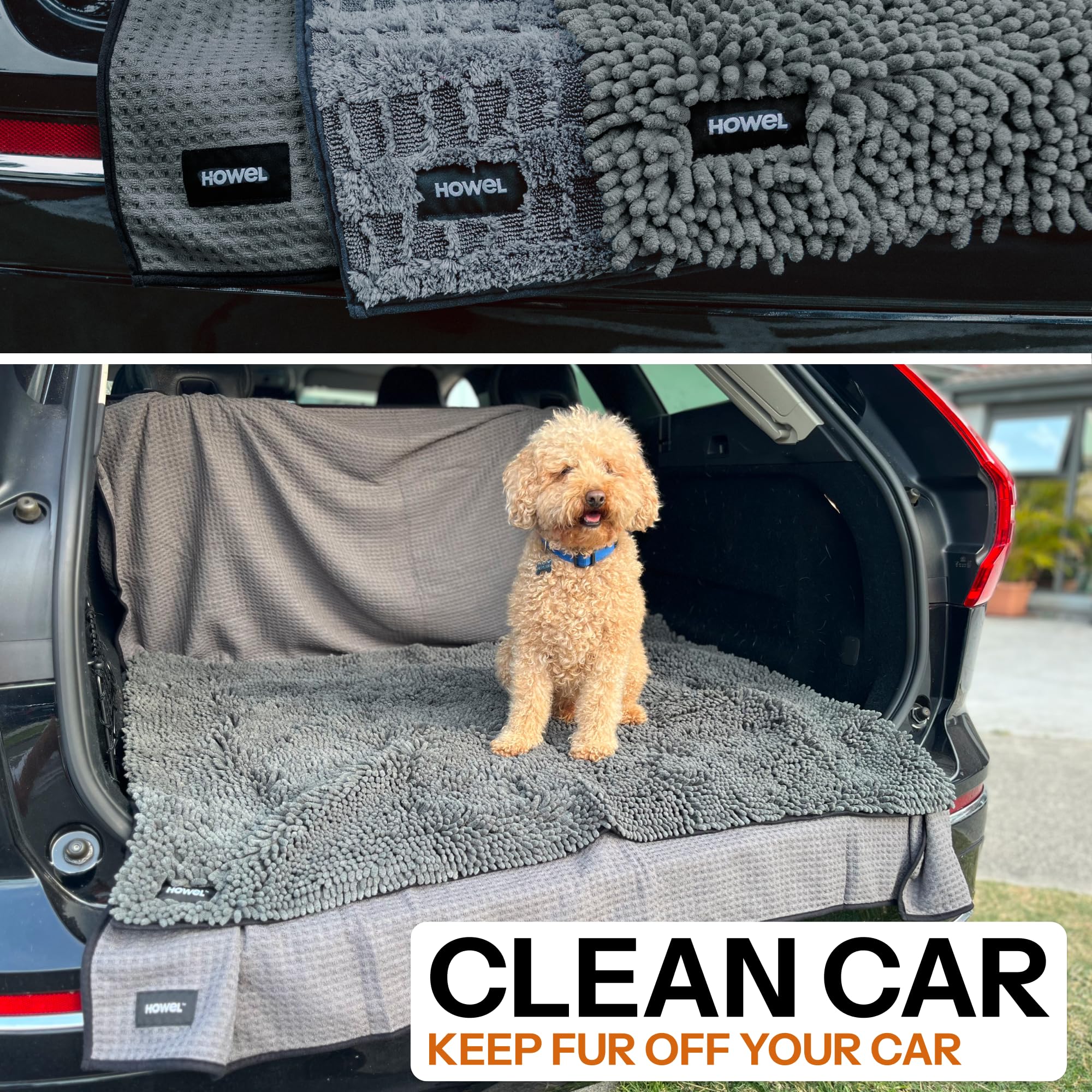 Serviette HOWEL grand format 43x35, offre beaucoup d'espace pour grands chiens.