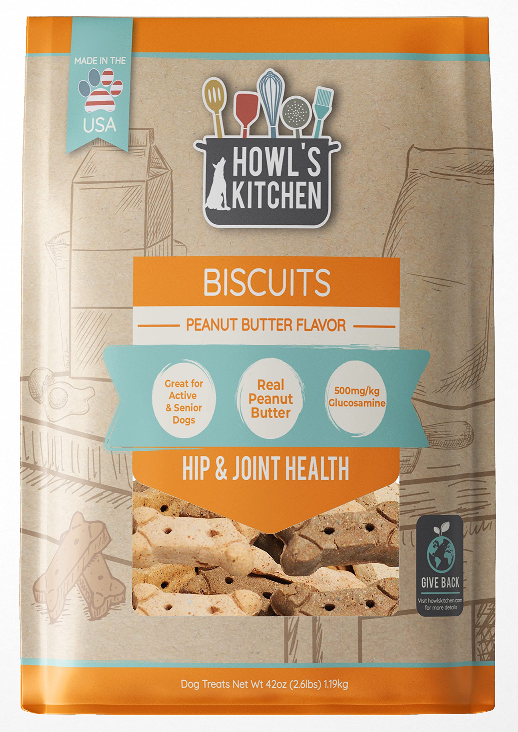 Howl's Kitchen Biscuits: texture croustillante au beurre de cacahuète, récompense idéale pour chiens actifs.