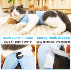 Hpetppy chat dort confortablement dans la combinaison post-operatoire.
