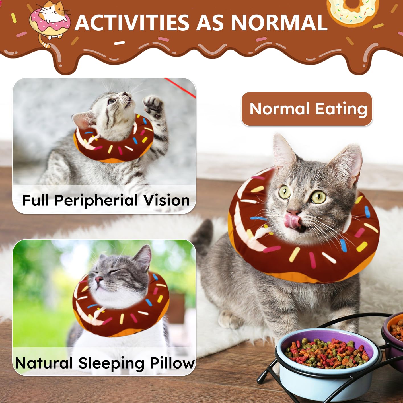 Collier donut Hpetppy ajustable en élastique pour chats, maintien sur mesure.
