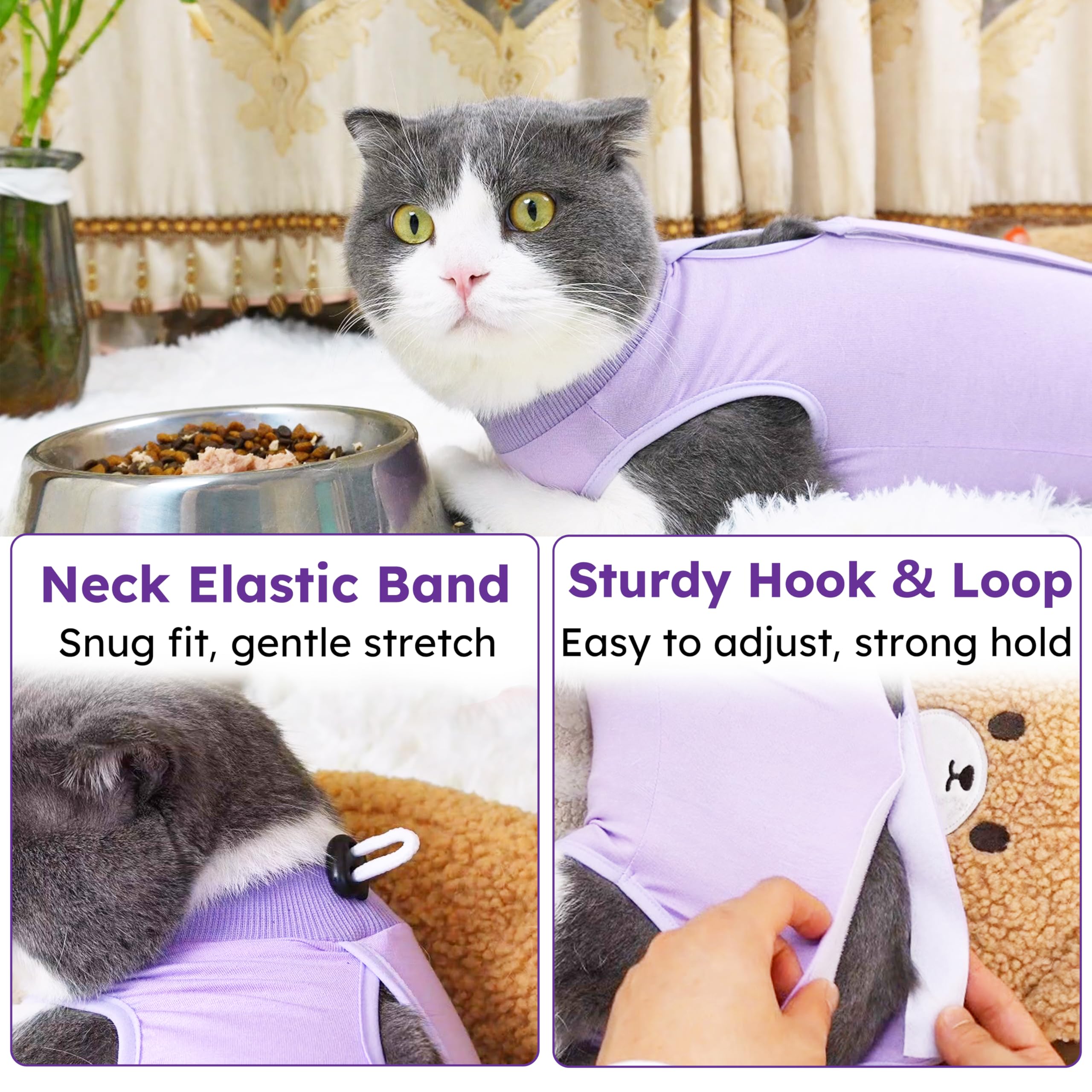 Hpetppy matière élastique douce chat pour un confort quotidien post-chirurgie.