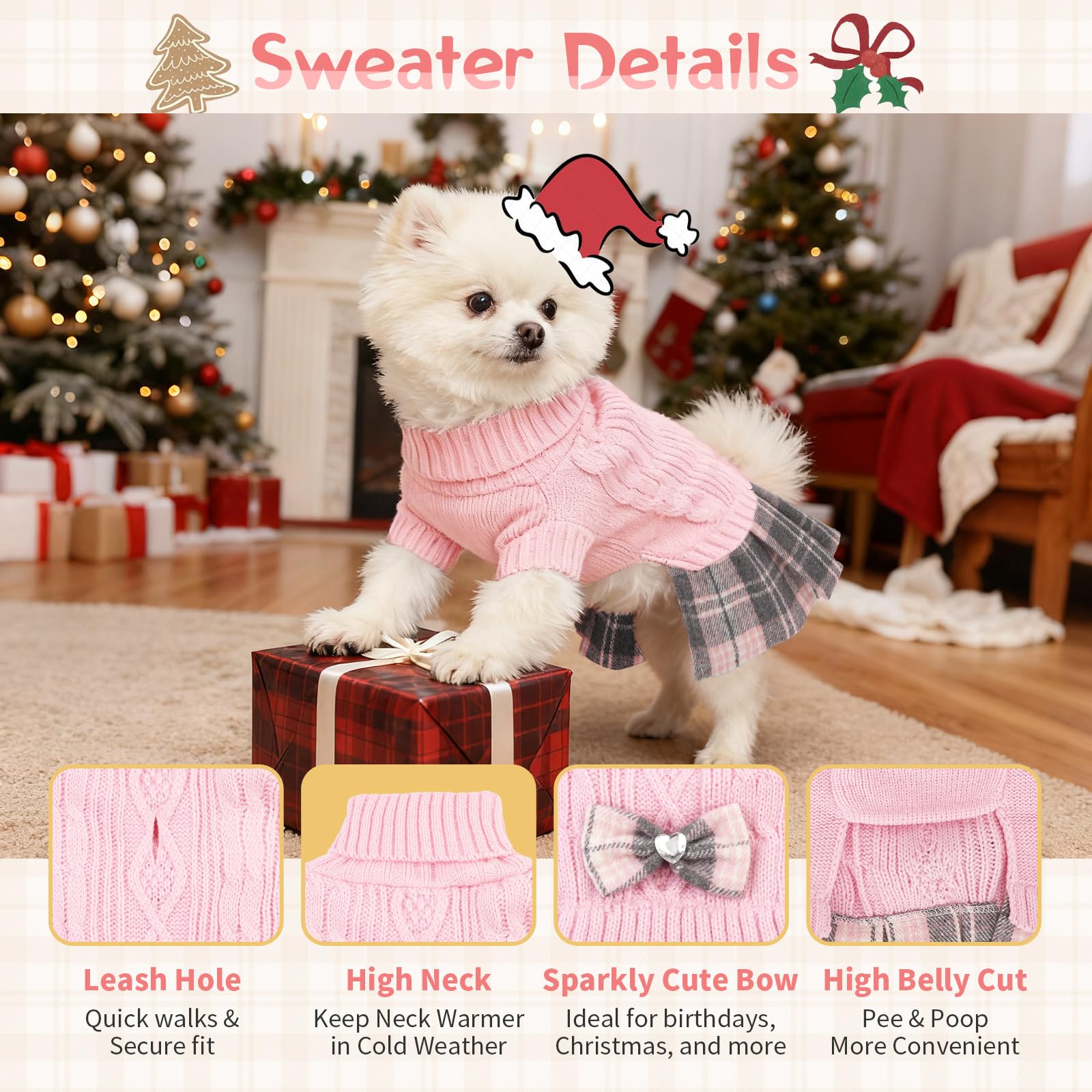 Motif gingham rose sur le vêtement pour petit chien.