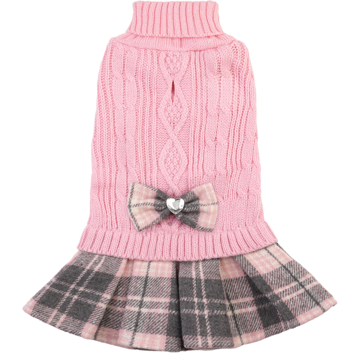 Robe-pull pour chien avec noeud rose, aperçu avant, look élégant.