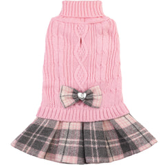 Robe-pull pour chien avec noeud rose, aperçu avant, look élégant.