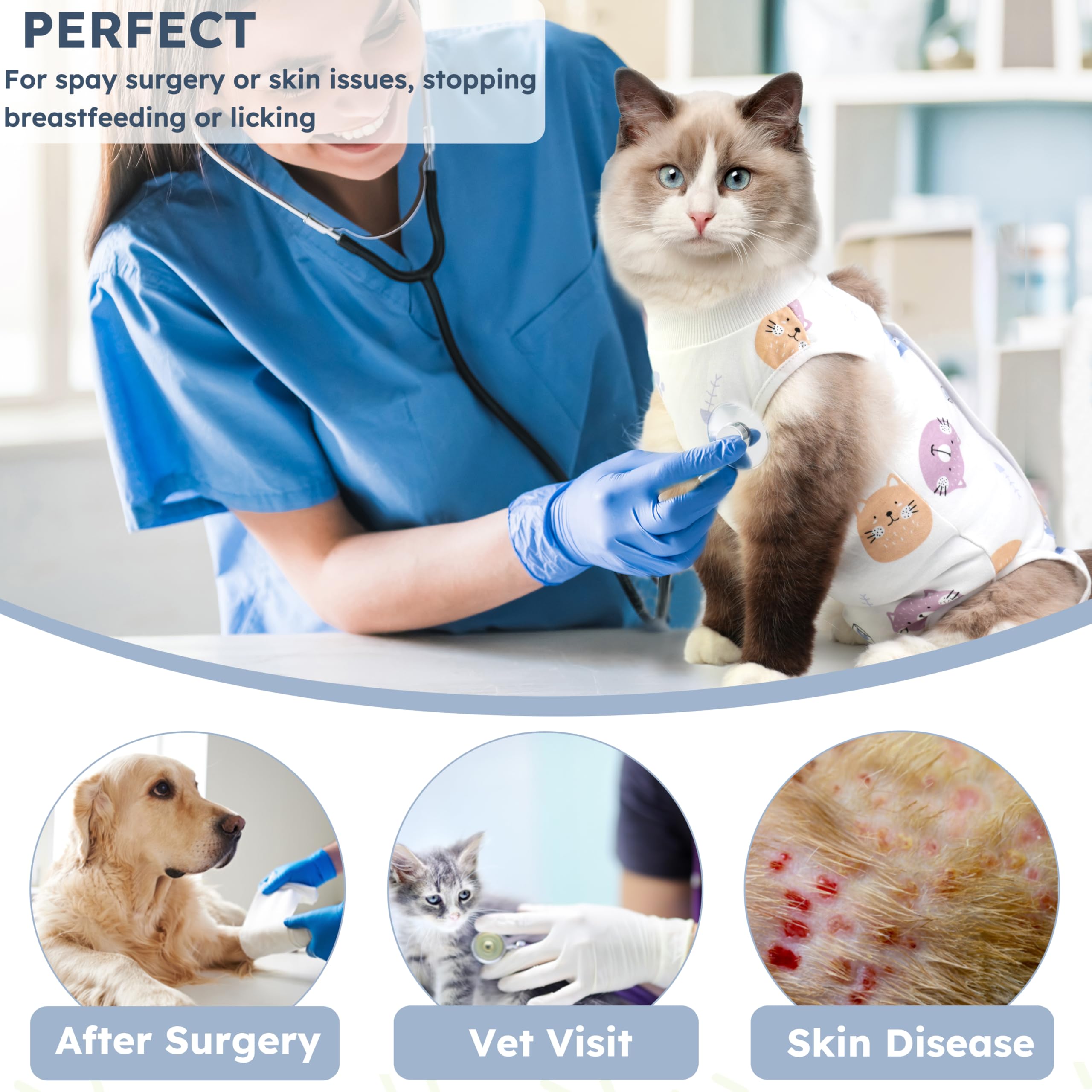 Hpetppy vetement recovery chat tailles-s-m-l: ajustement selon la morphologie du chat.