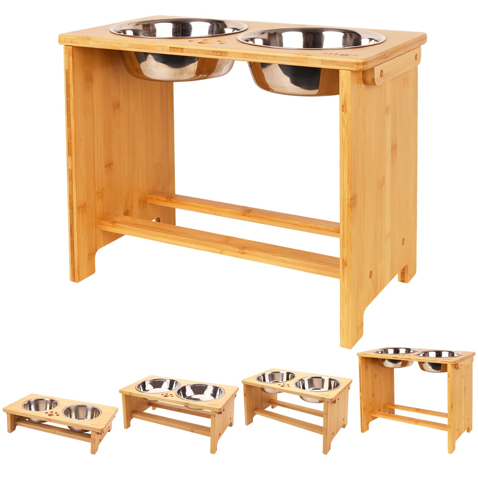 HTB gamelles surélevées avec 2 bols inox, confort d’alimentation pour chiens.