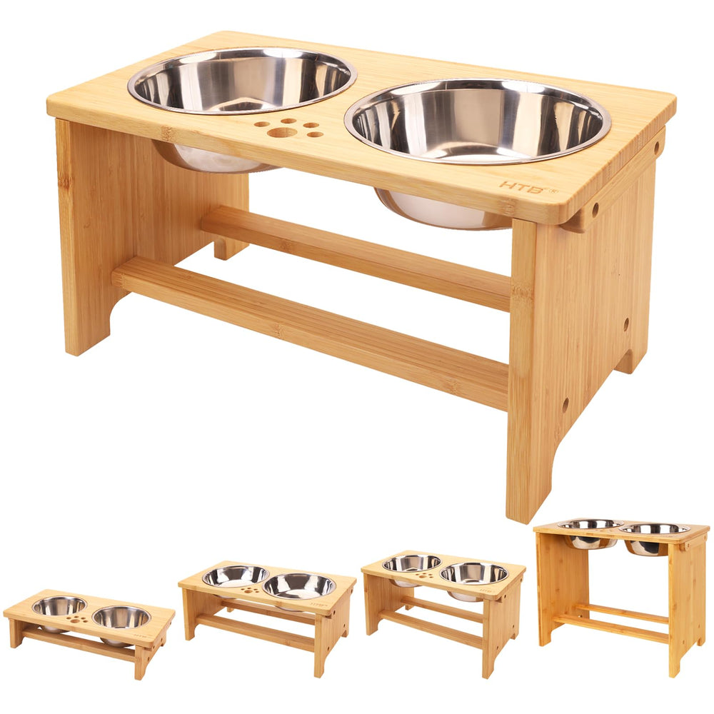 HTB support élevé pour chien avec bols inox duo, posture confortable.