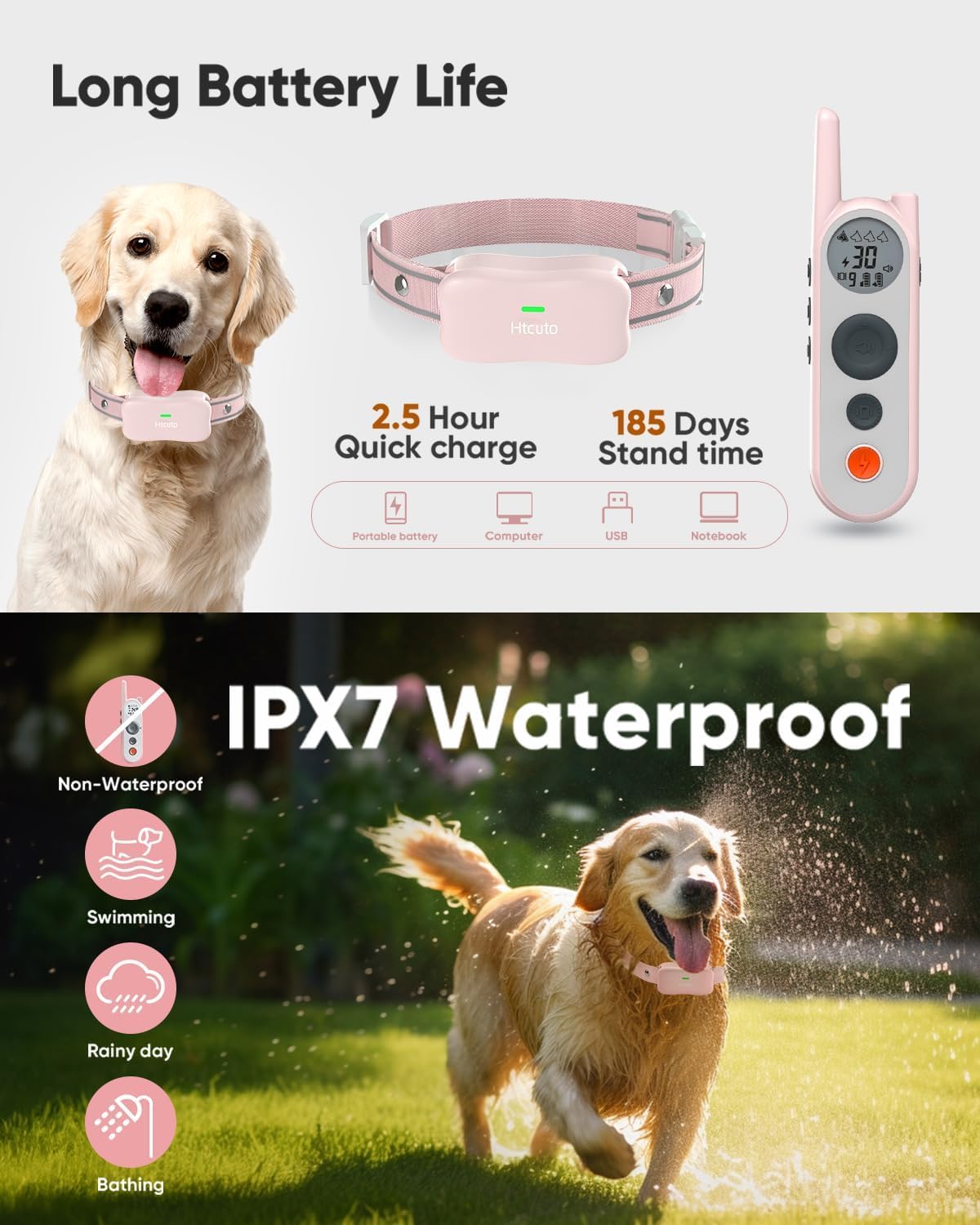 Htcuto collier d'entraînement étanche IPX7 pour extérieur.