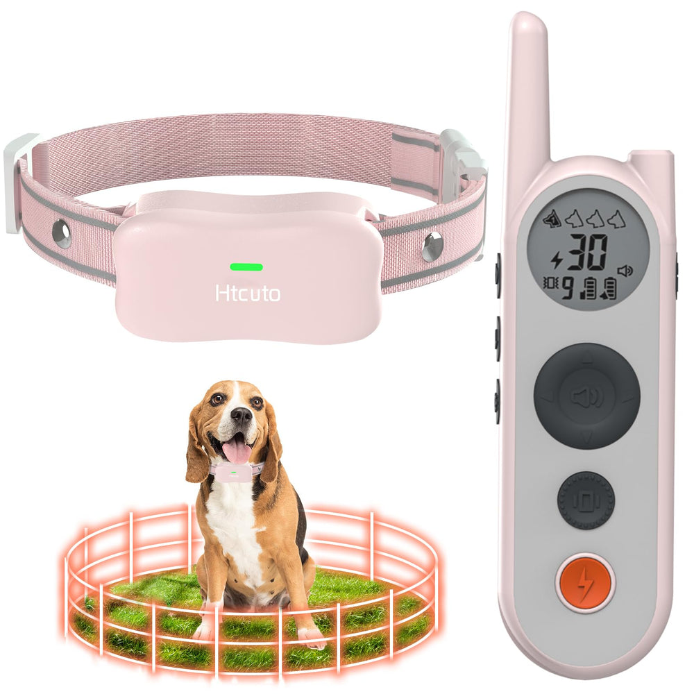 Htcuto système clôture chien sans fil offrant sécurité et liberté dans le jardin.