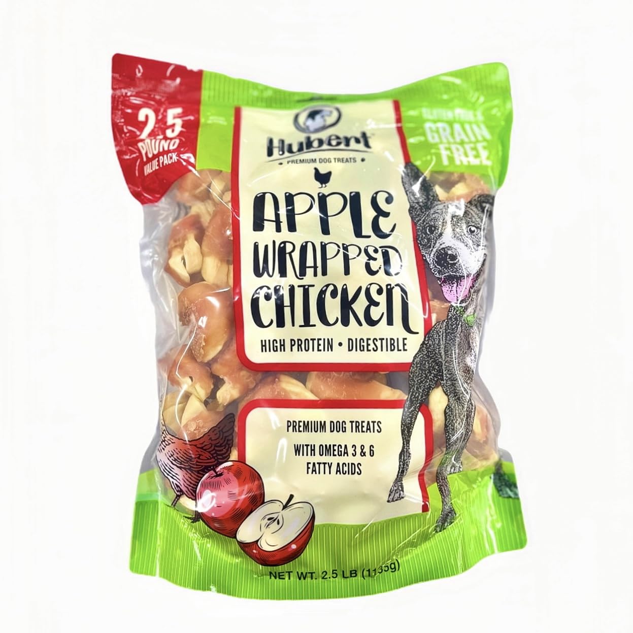 Hubert Premium Dog Treats bouchée poulet enveloppée pomme, récompense faible en gras pour entraînement