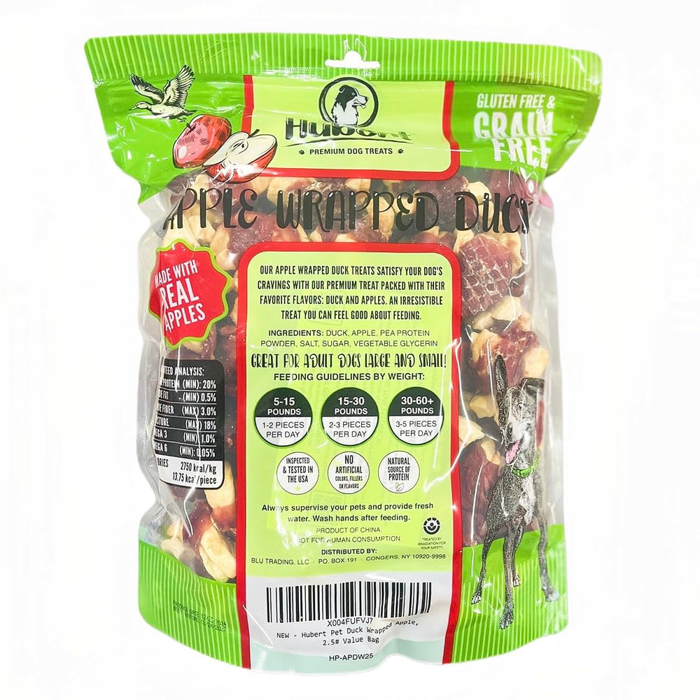 Friandises Hubert Premium: morceaux canard-pomme croustillants pour entraînement.