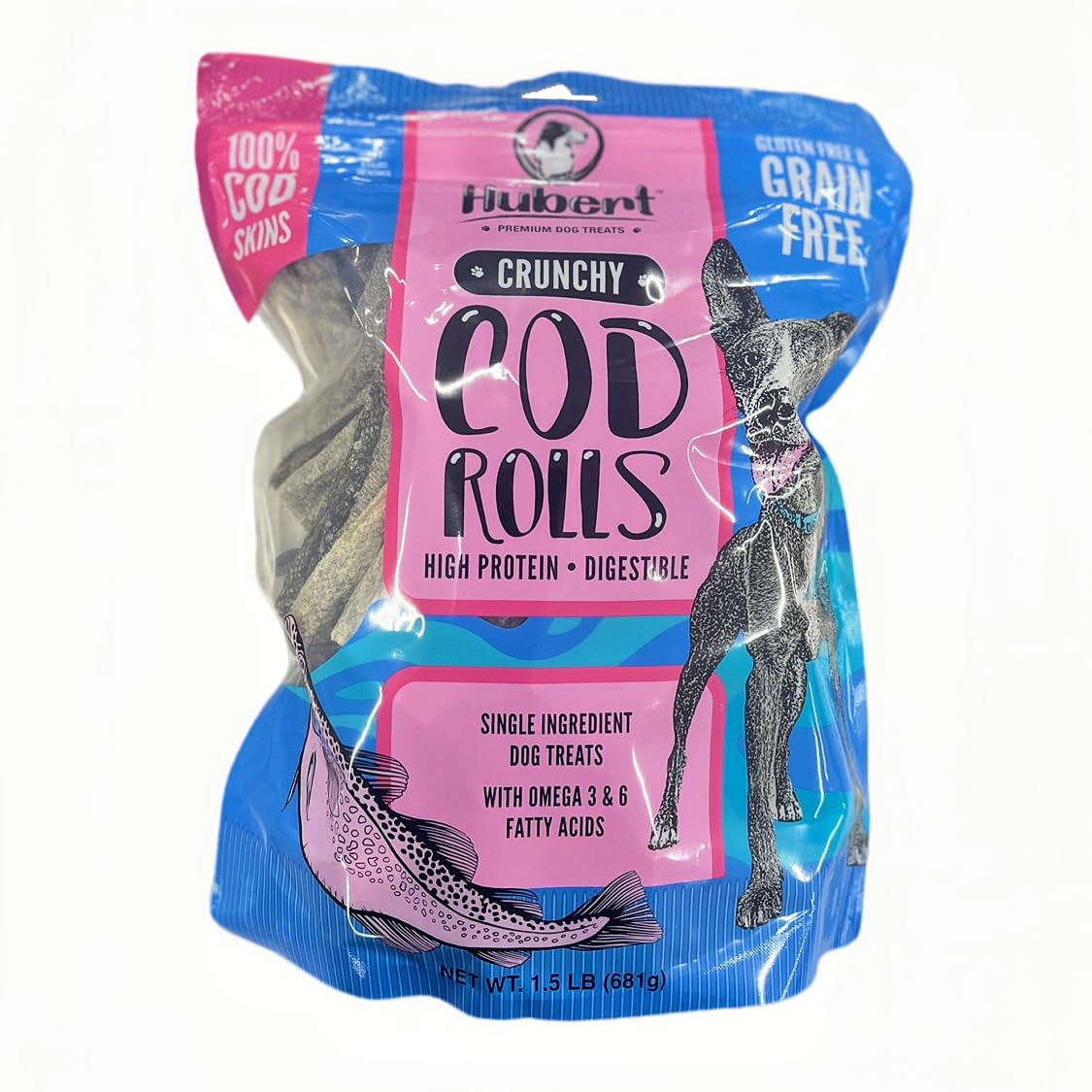 Friandise Hubert Premium Rouleaux peau morue, récompense naturelle lors de l'entraînement