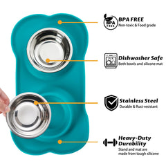 Hubulk ensemble de 2 bols inox avec tapis silicone pour chiens et chats.