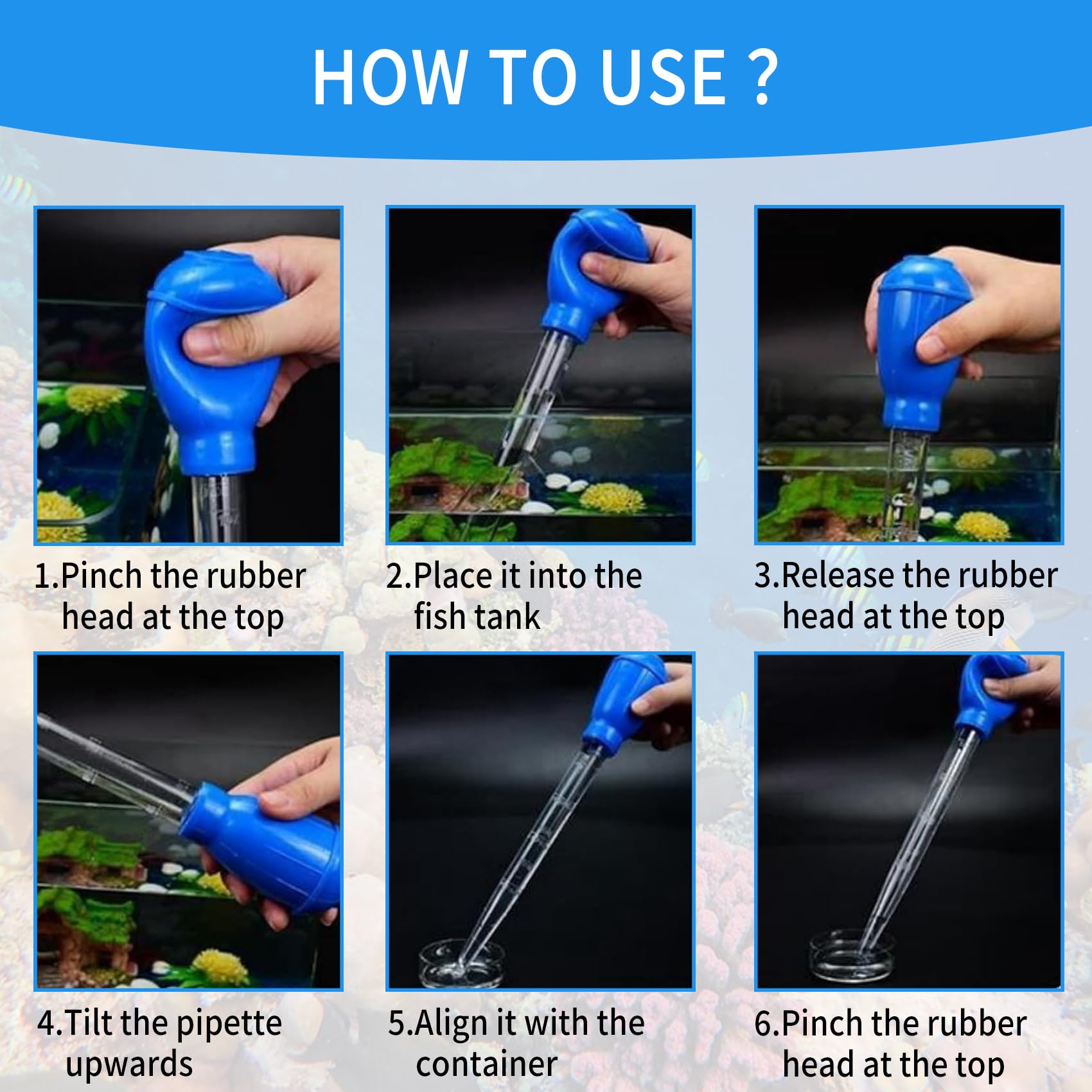 Nettoyage et manipulation sûres avec la pipette longue Hufopik pour poissons timides.
