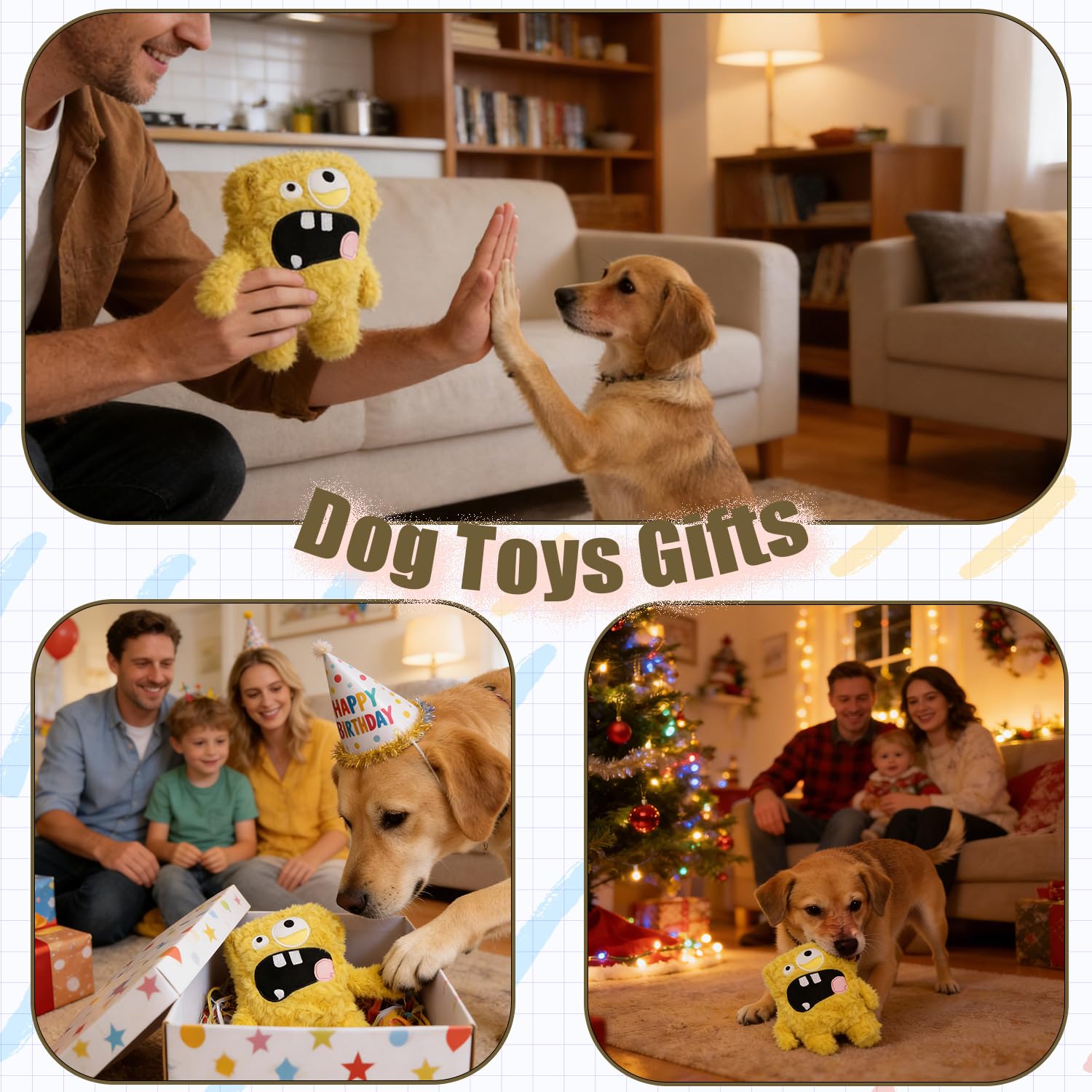Peluche Hugeme durable avec broderie, conception robuste jaune.
