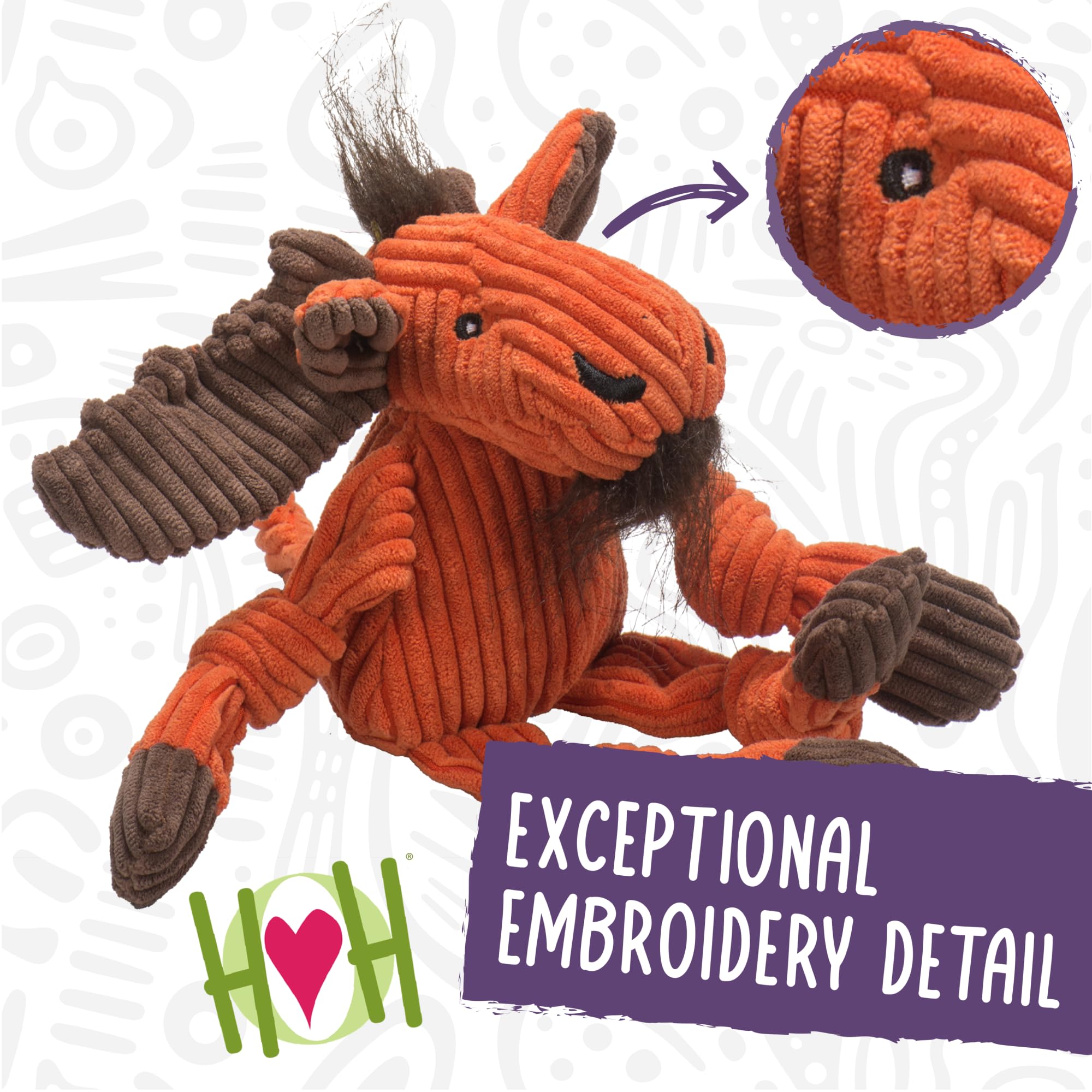 HuggleHounds Knottie peluche vache Angus yeux, regard expressif pour stimuler l'interaction.