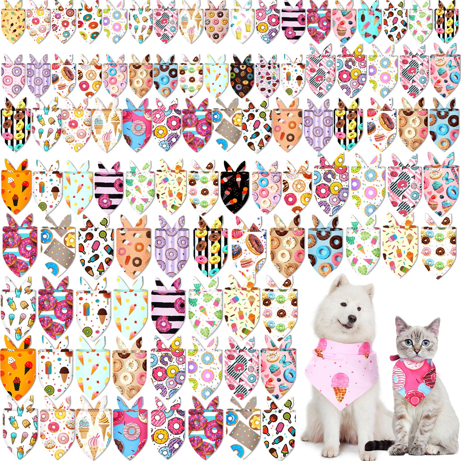 Bandana pour chien Huhumy, motif beignet estival, parfait pour sorties plage.