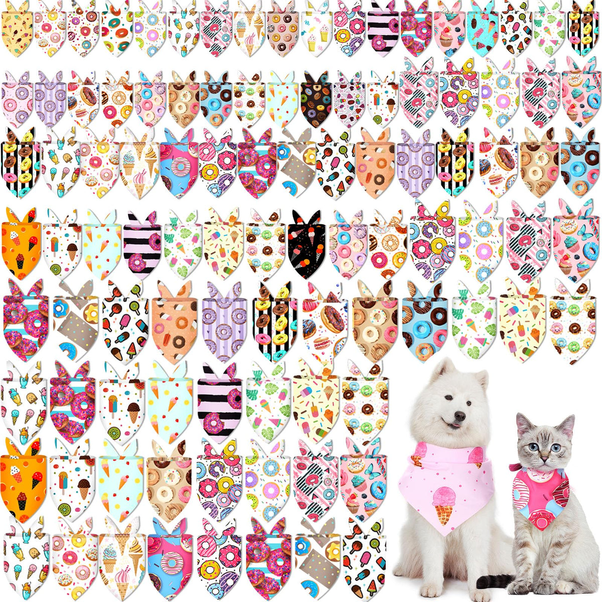 Bandana pour chien Huhumy, motif beignet estival, parfait pour sorties plage.