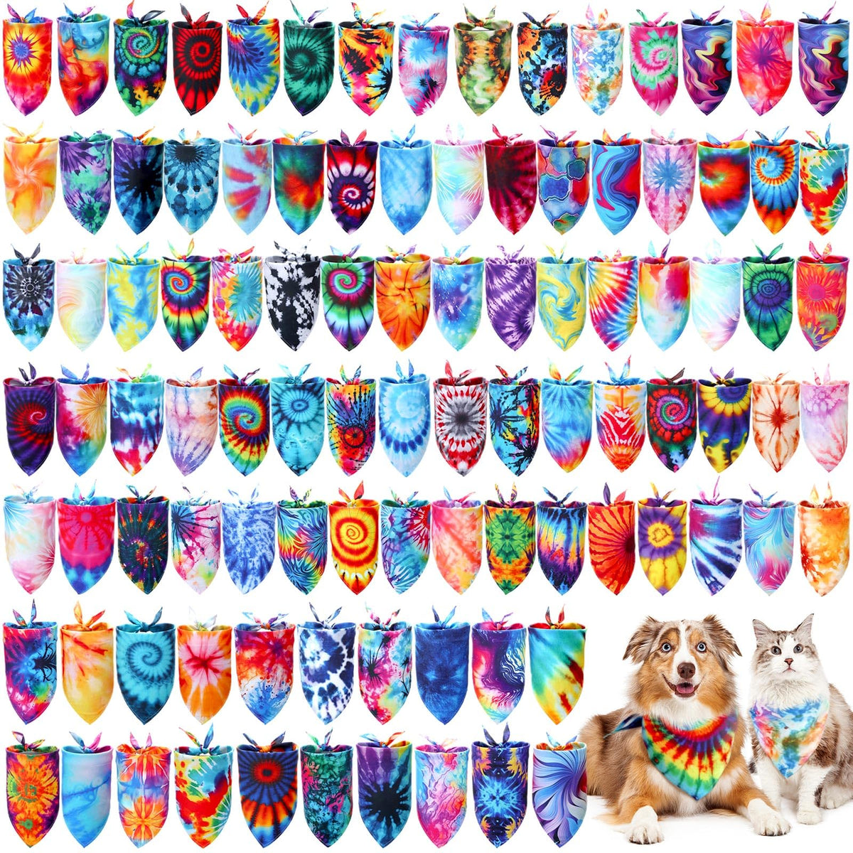 Huhumy bandanas tie-dye pour chien — lot de 150, idéal pour des looks festifs.