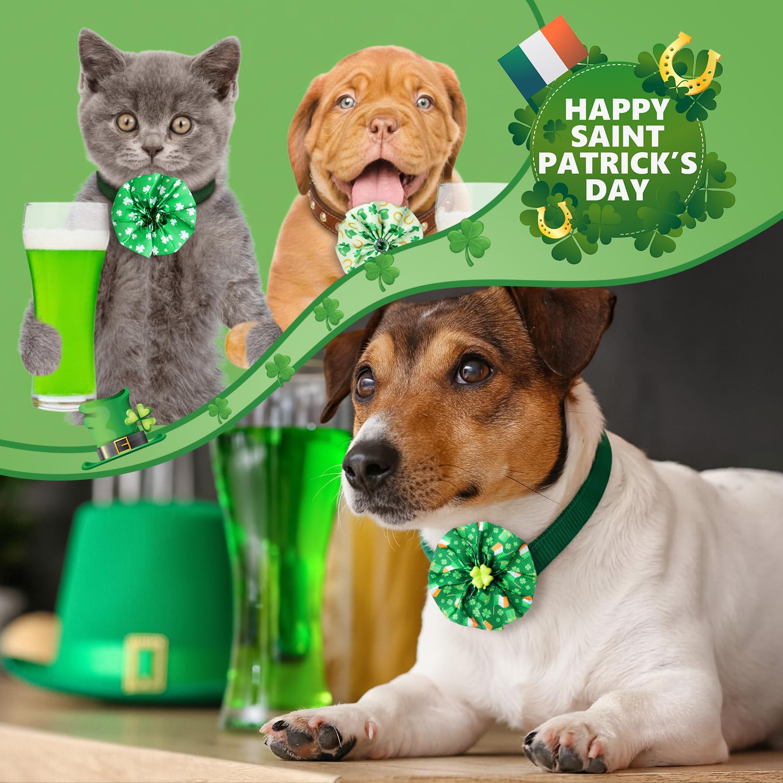 Huhumy noeud Saint-Patrick de 8 cm, taille adaptee chiens et chats.