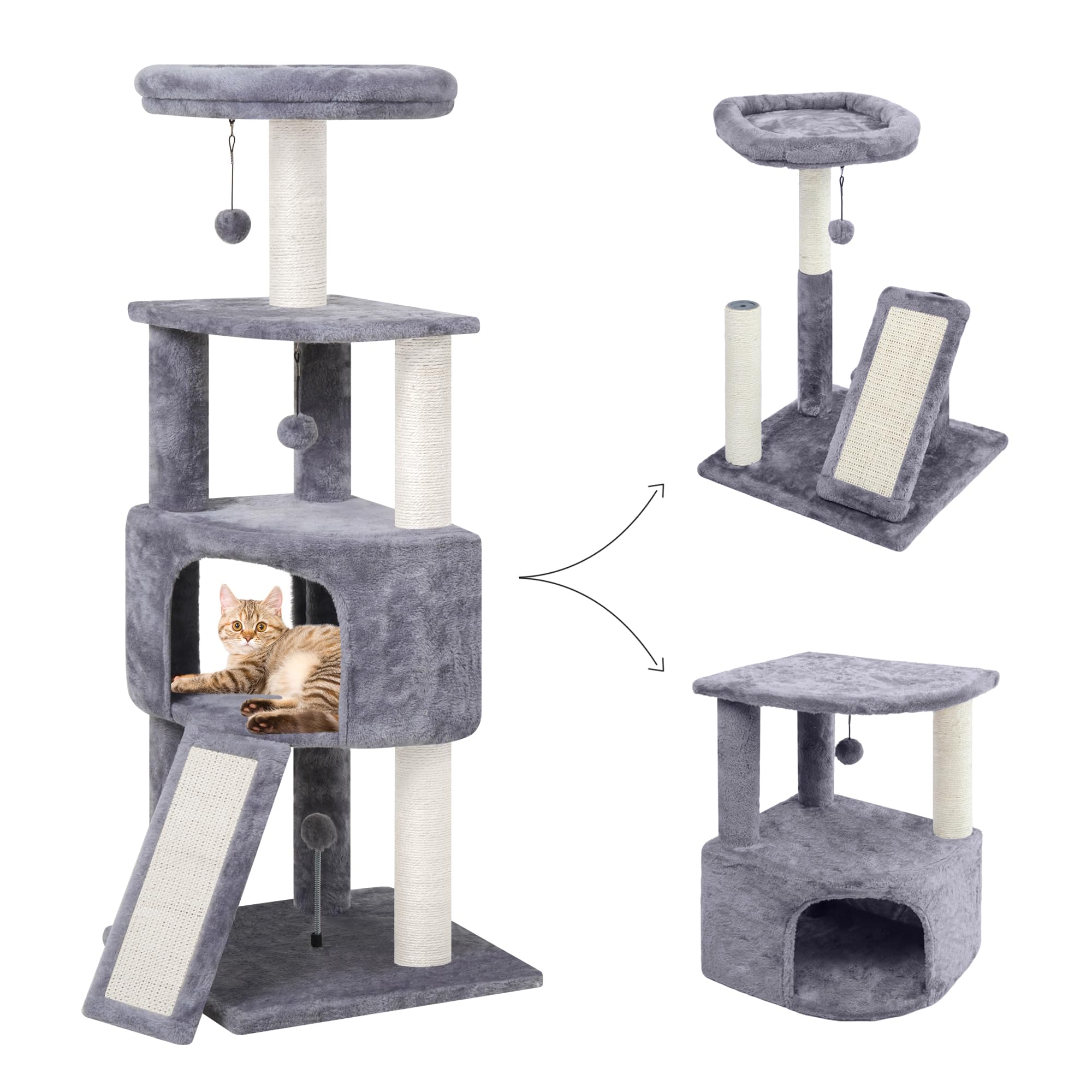Arbre à chat HUITREE 45in avec condo gris, refuge douillet pour chats