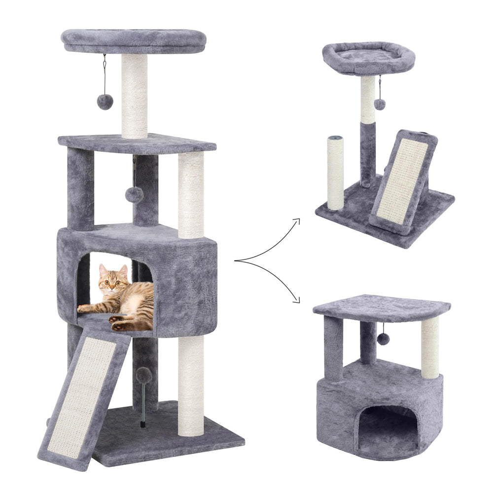 Arbre à chat HUITREE 45in avec condo gris, refuge douillet pour chats