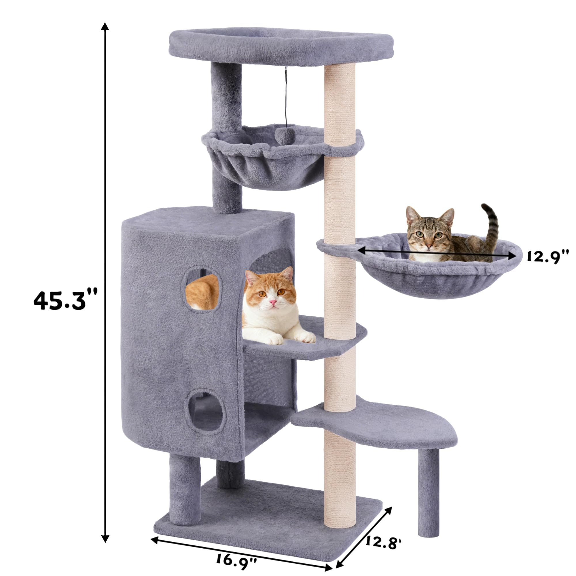 HUITREE Arbre chat plateformes douces gris, zones de repos et observation.