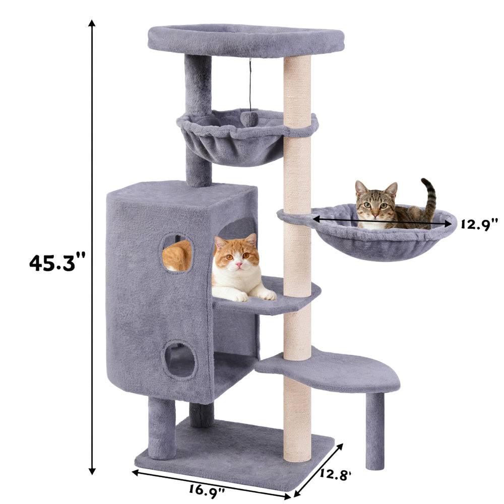 HUITREE Arbre chat plateformes douces gris, zones de repos et observation.