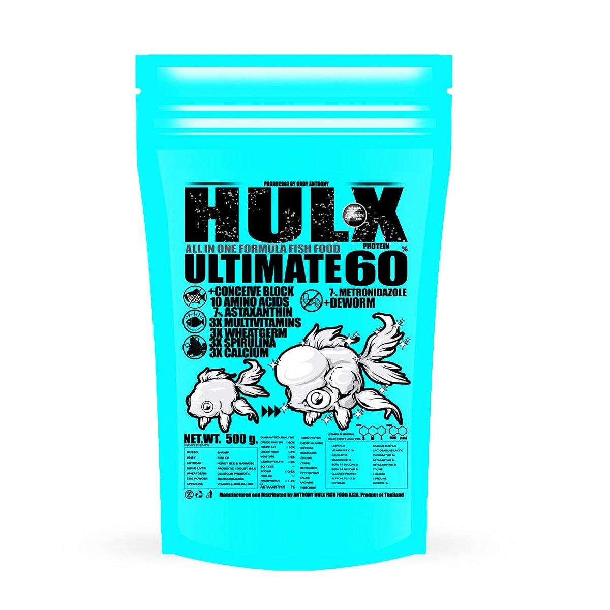 Nourriture Hulx pour poisson rouge, granules coulants 1mm, favorisant croissance et couleur.