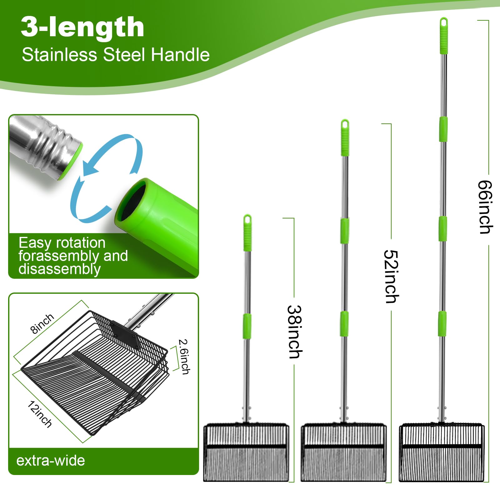 HUMUMU ramasseur 38 pouces, manche ergonomique en acier inoxydable.