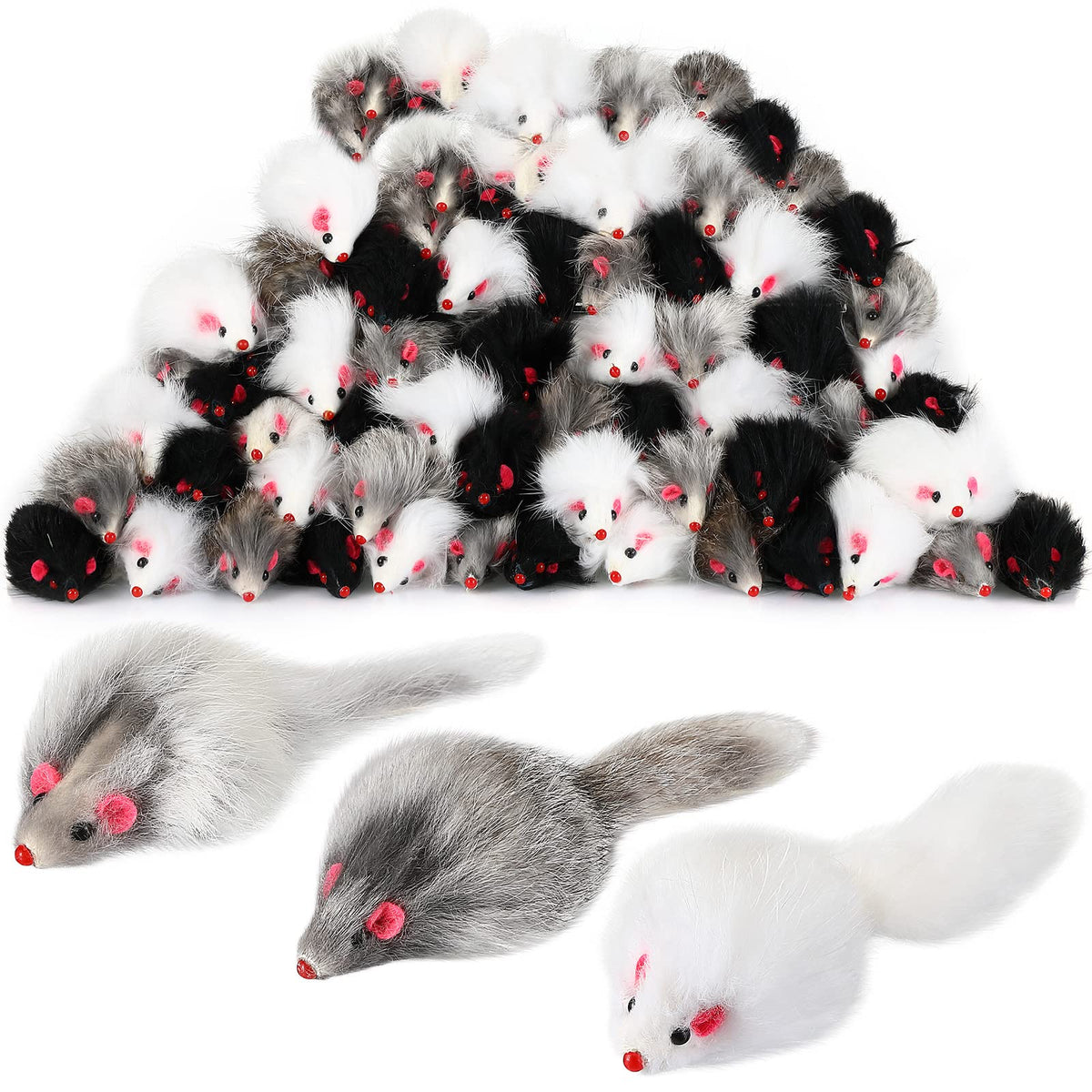 Souris peluche Hungdao blanche pour chat, stimulation ludique et câlins sécurisés.