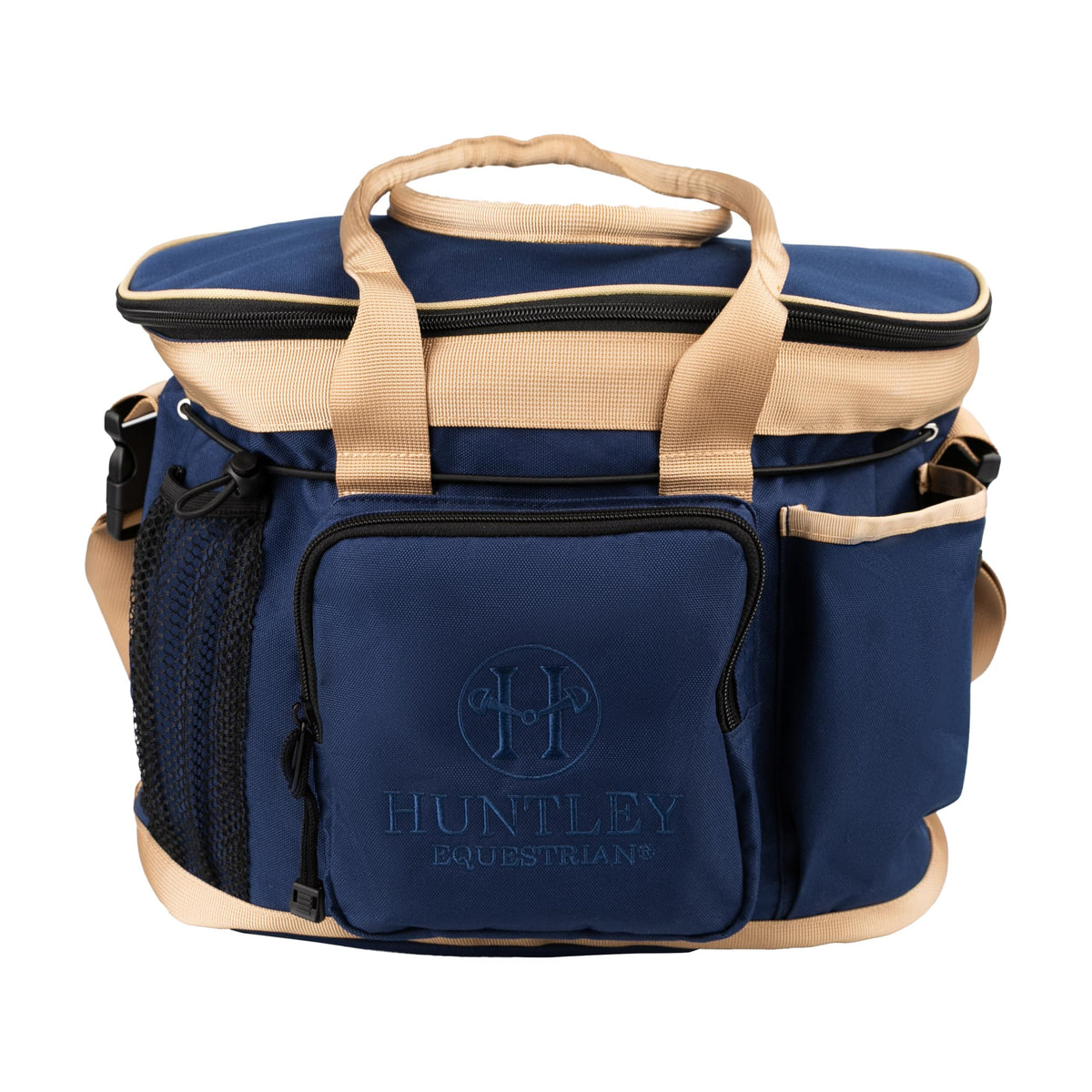 Trousse pansage Deluxe Huntley Equestrian avec poches extérieures.